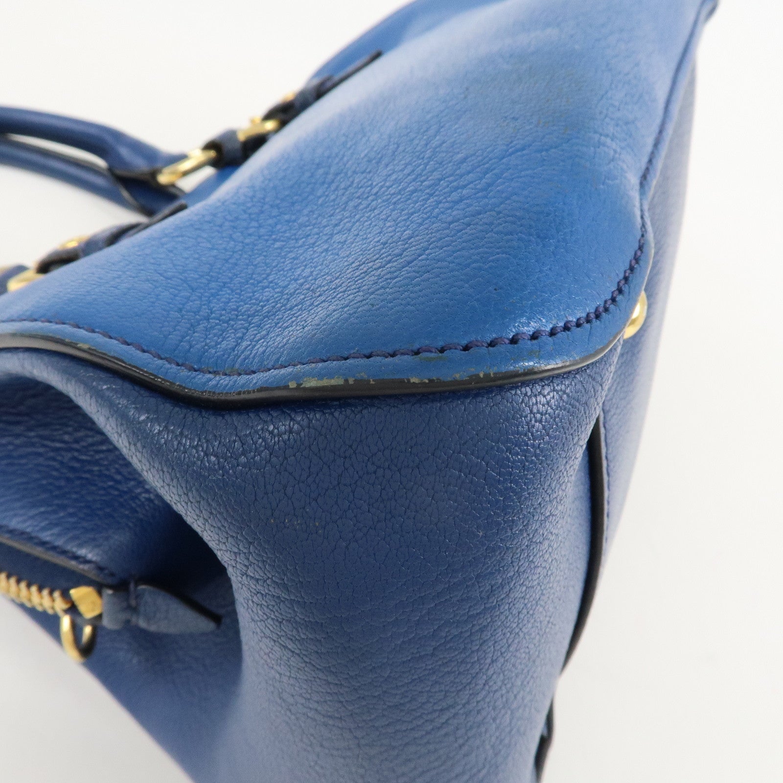 MIU MIU Leather 2Way Shoulder Bag Hand Bag Blue Gold HDW Used