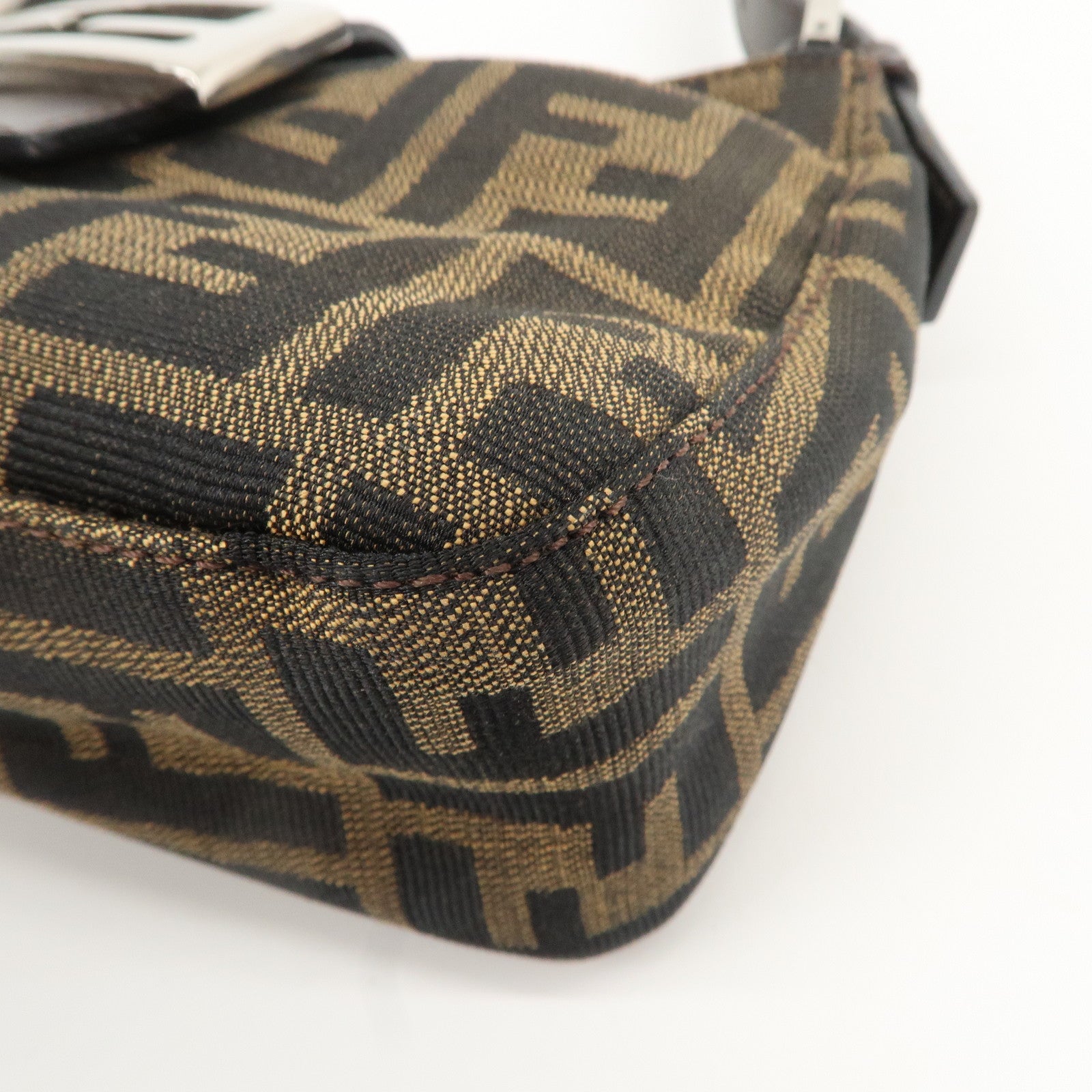 FENDI Zucca Canvas Leather Hand Bag Brown Black Used