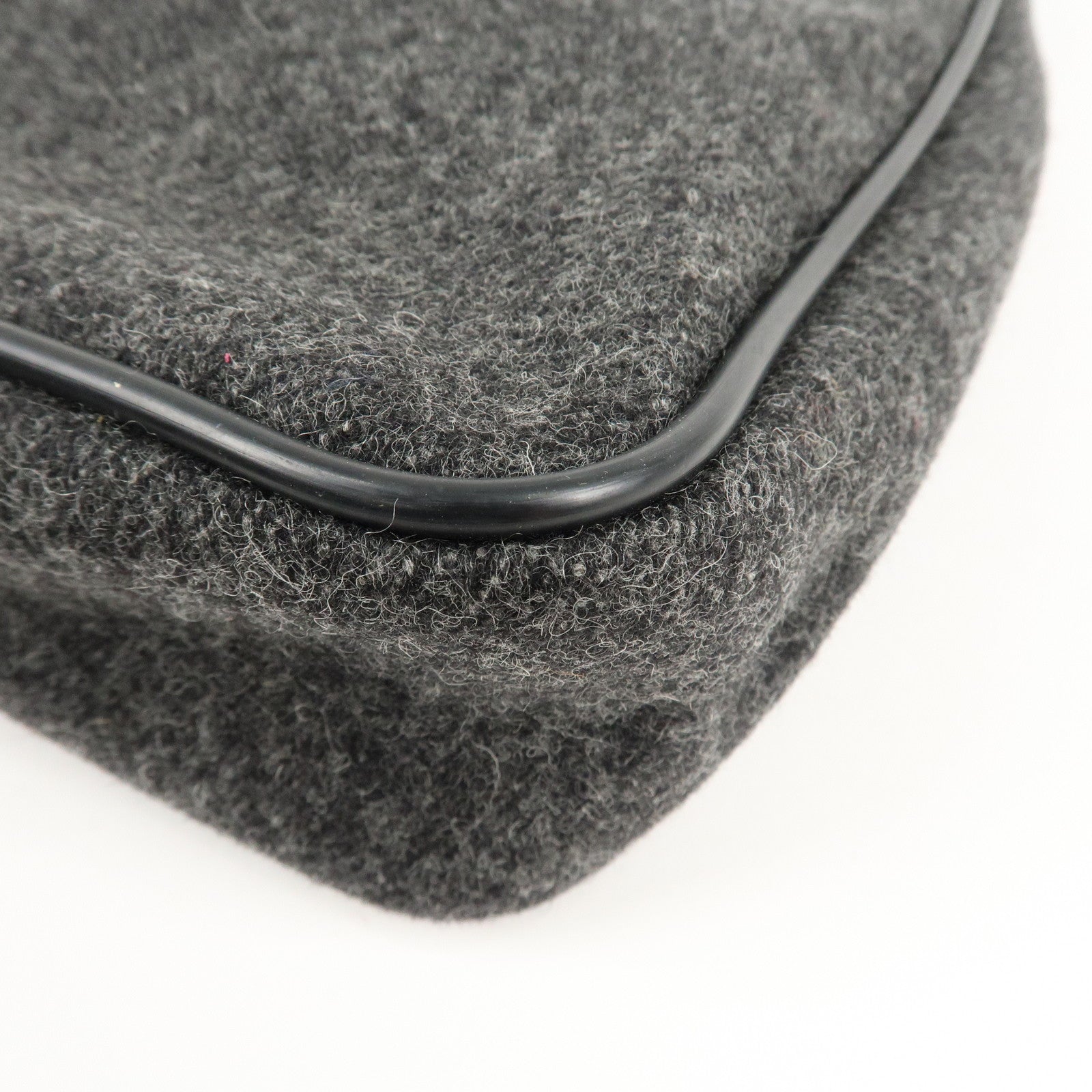 PRADA Felt Leather Shoulder Bag Hand Bag Gray Black Used