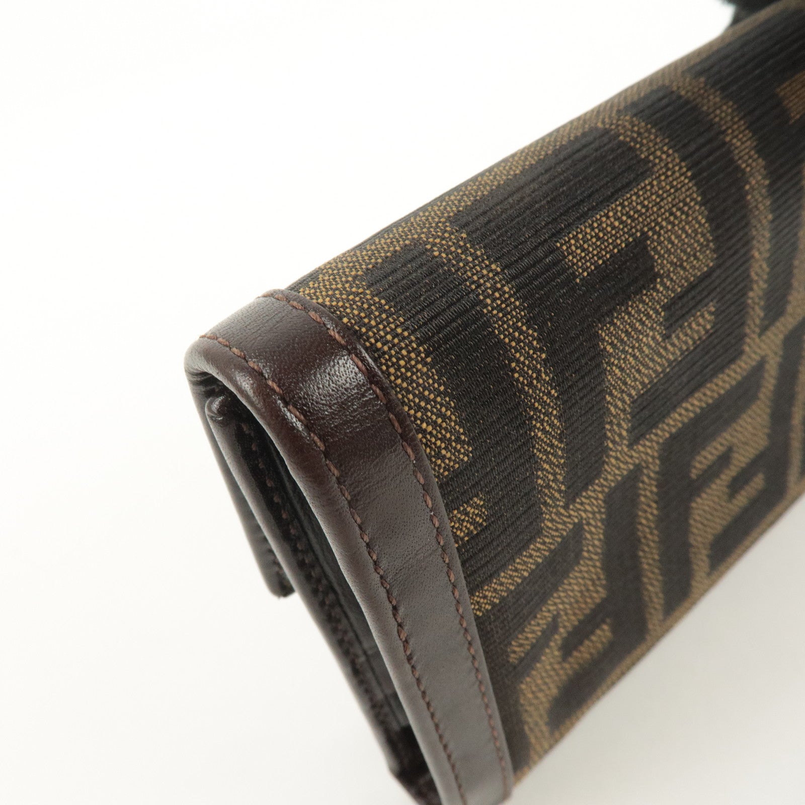 FENDI Zucca Canvas Leather Hook Tri-fold Wallet Brown 30729 Used