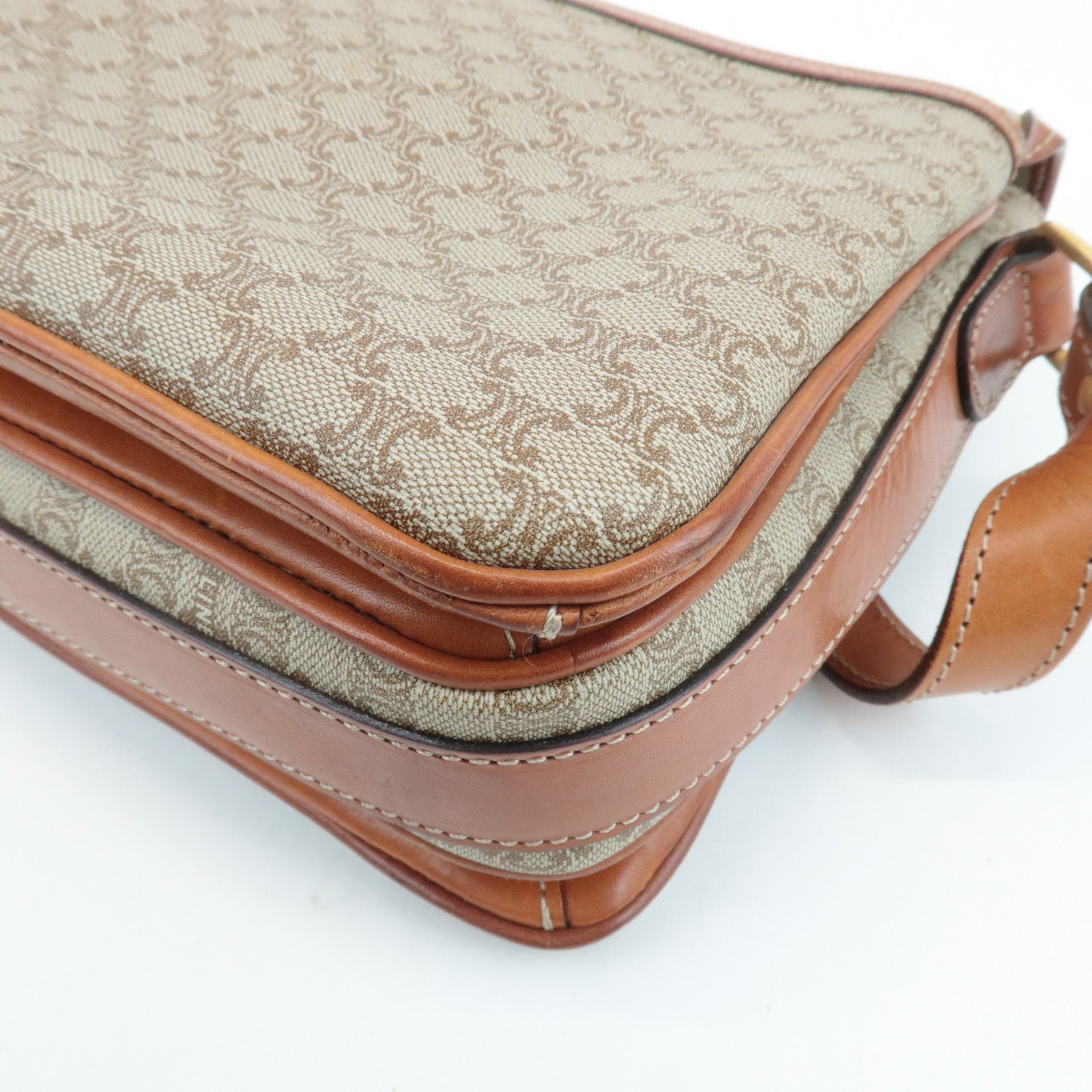 CELINE Macadam PVC Leather Shoulder Bag Beige Brown Used