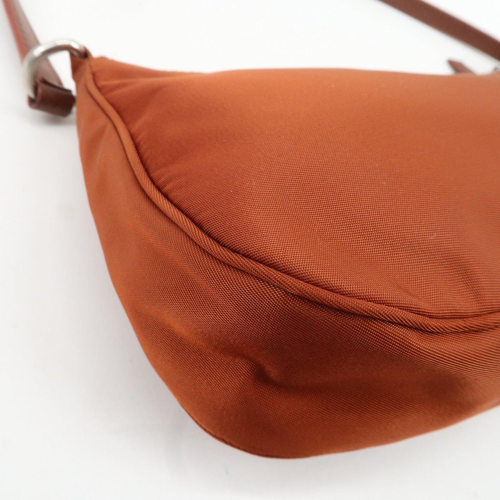 PRADA Logo Nylon Leather Shoulder Bag Hand Bag Pouch Brown Used