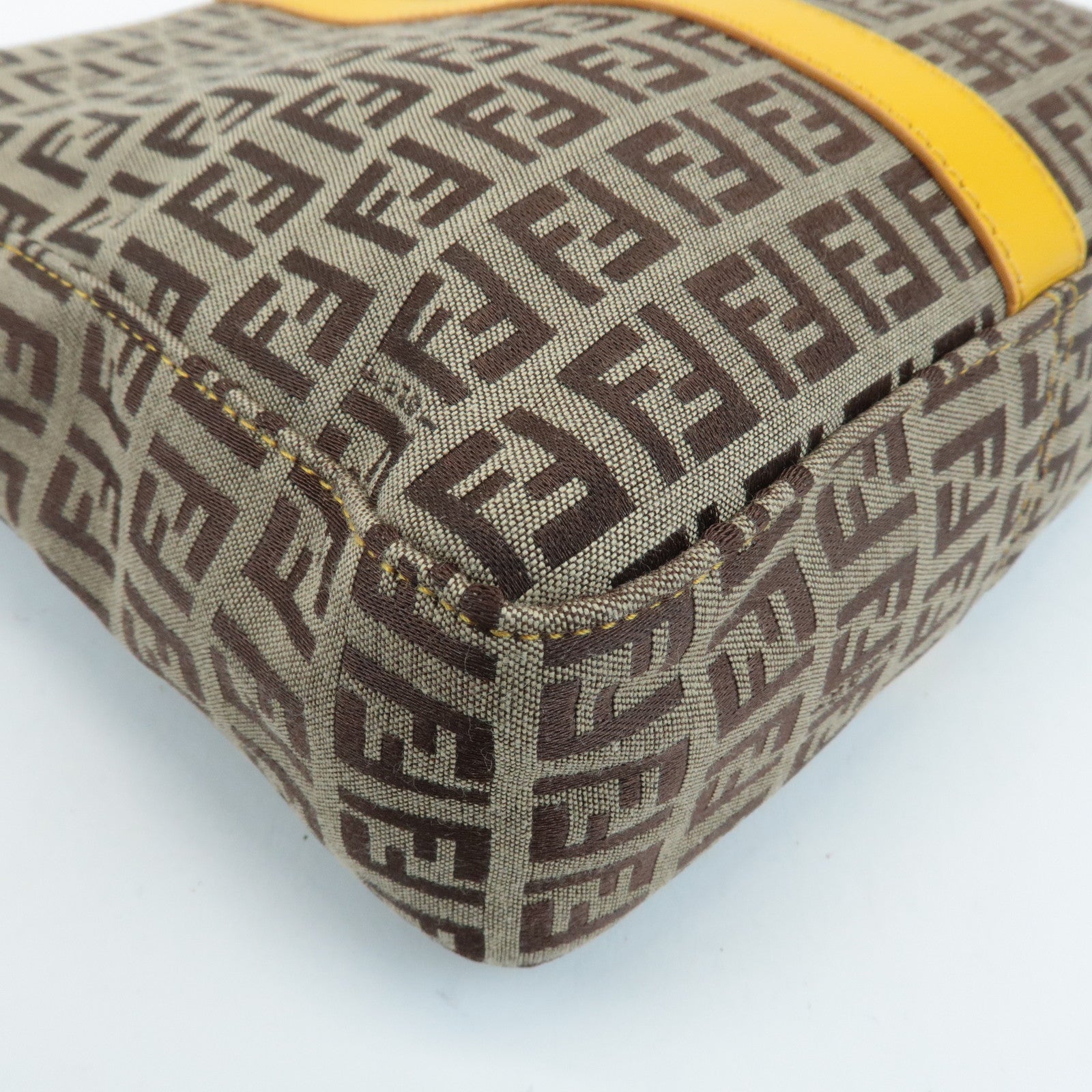 FENDI Zucchino Canvas Leather Shoulder Bag BrownYellow 8BT175 Used