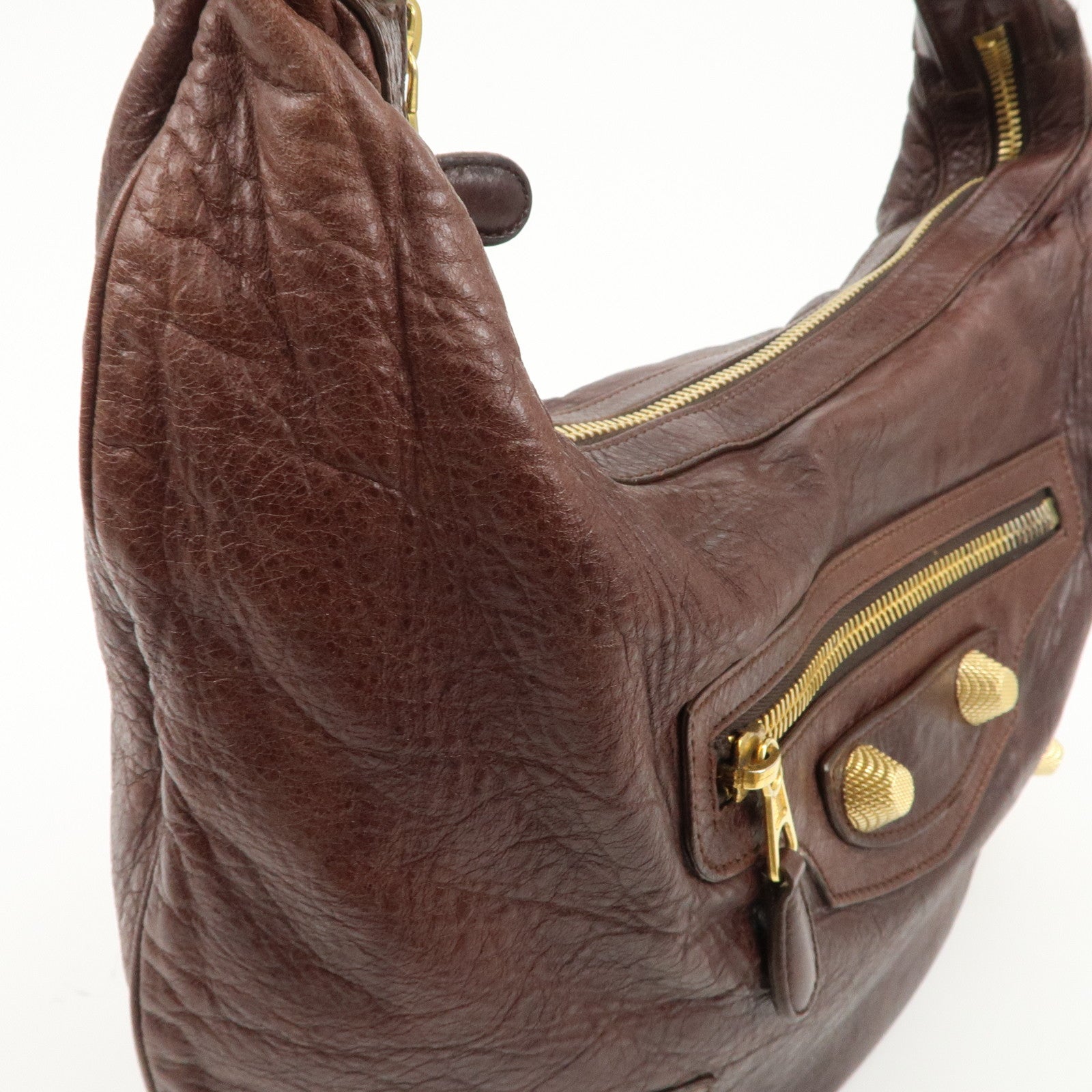 BALENCIAGA Leather Shoulder Bag Brown 497717 Used