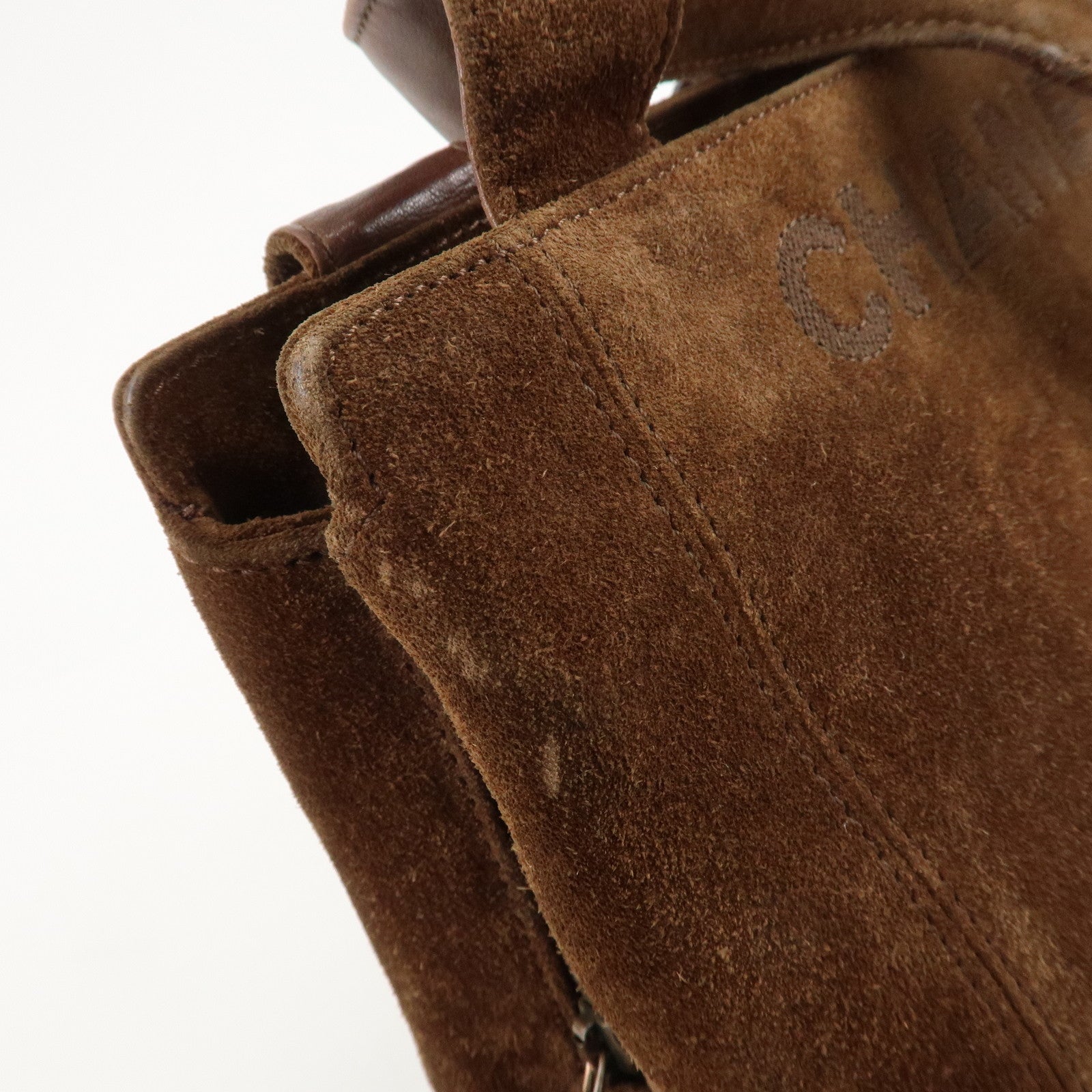 CHANEL Suede Tote Bag Shoulder Bag Hand Bag Brown Used