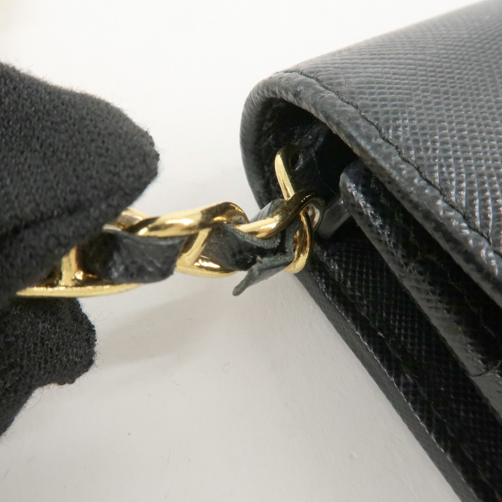PRADA Saffiano Leather Chain Wallet Purse Black 1MT290 Used