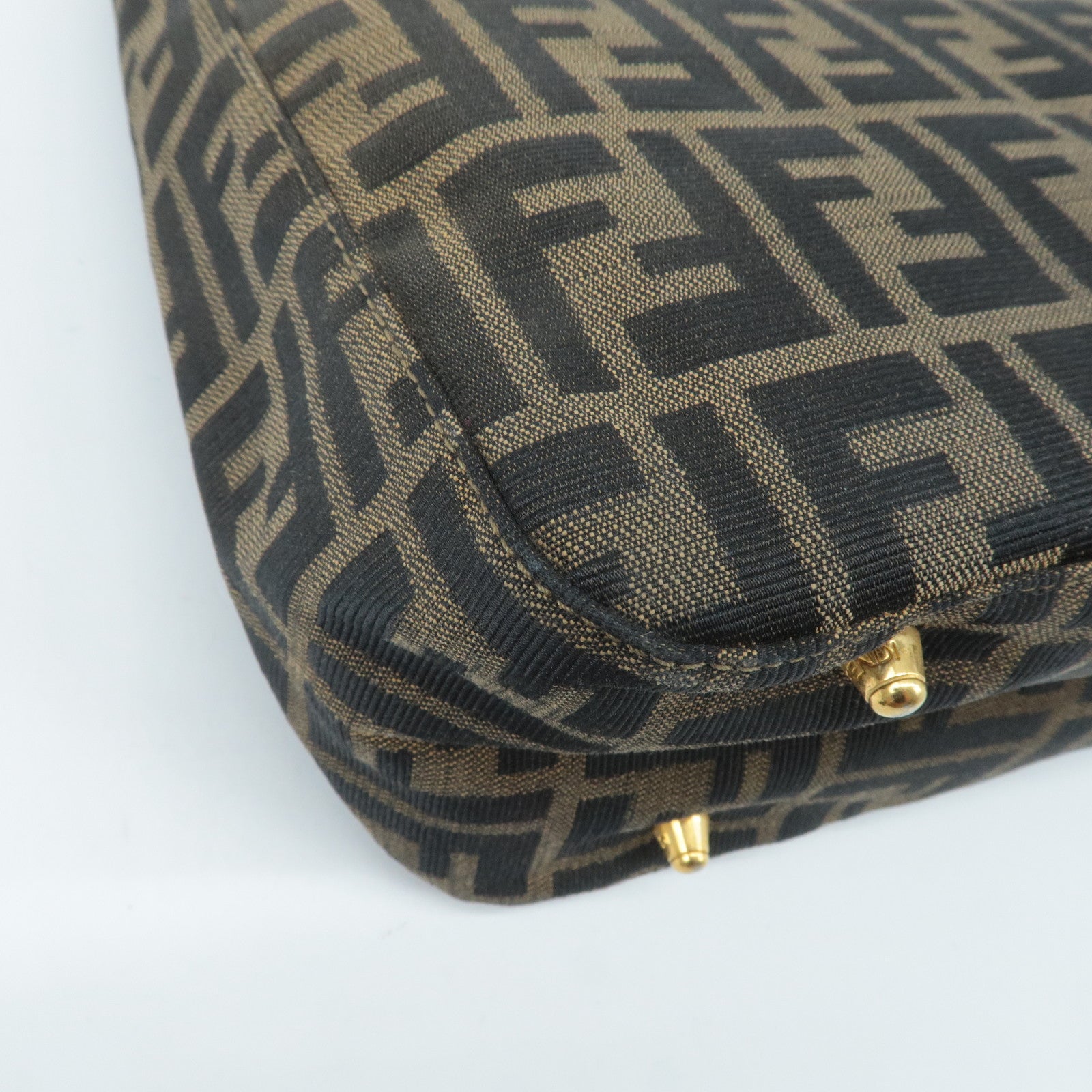 FENDI Zucca Canvas Leather Tote Bag Hand Bag Brown Used