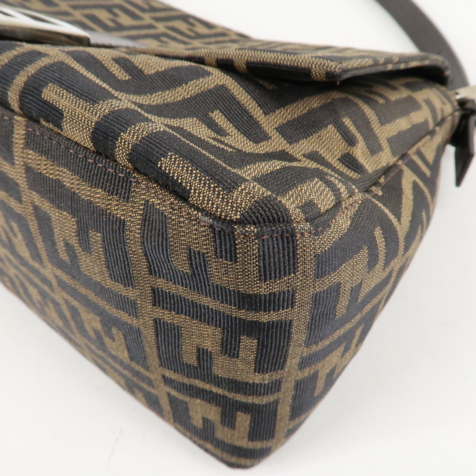 FENDI Mamma Baguette Zucca Canvas Leather Shoulder Bag 26325 Used