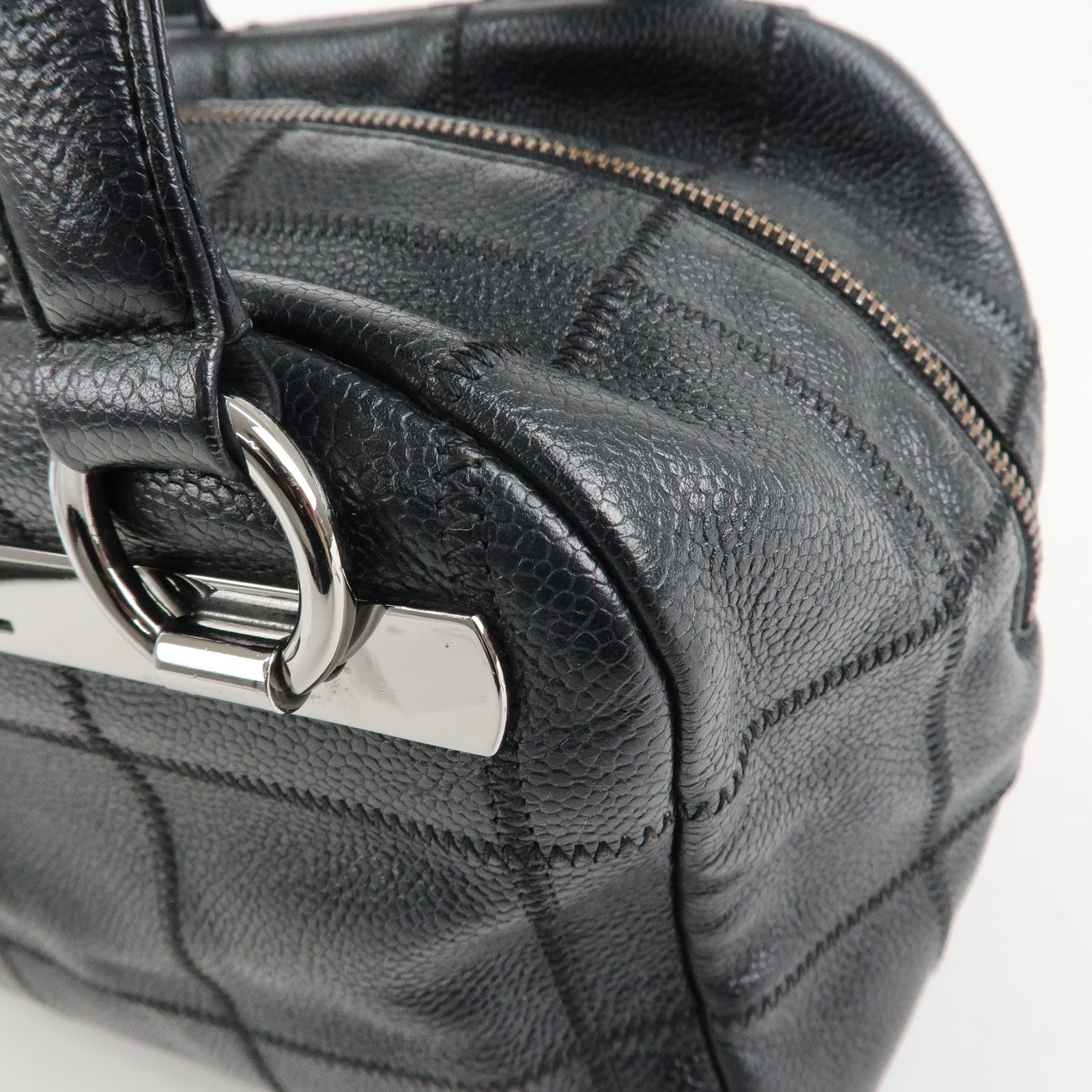 CHANEL Chocolate Bar Caviar Skin Mini Boston Bag Black A26135 Used