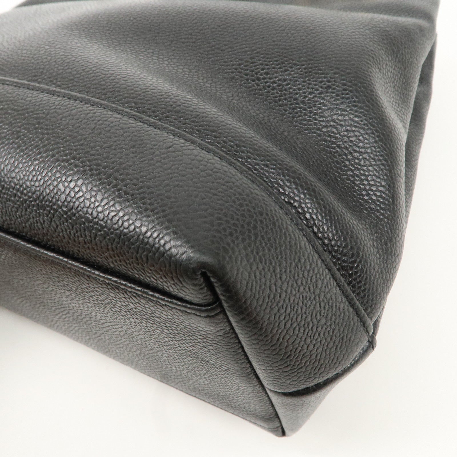 CHANEL Caviar Skin COCO Mark Chain Tote Bag Shoulder Bag Black Used