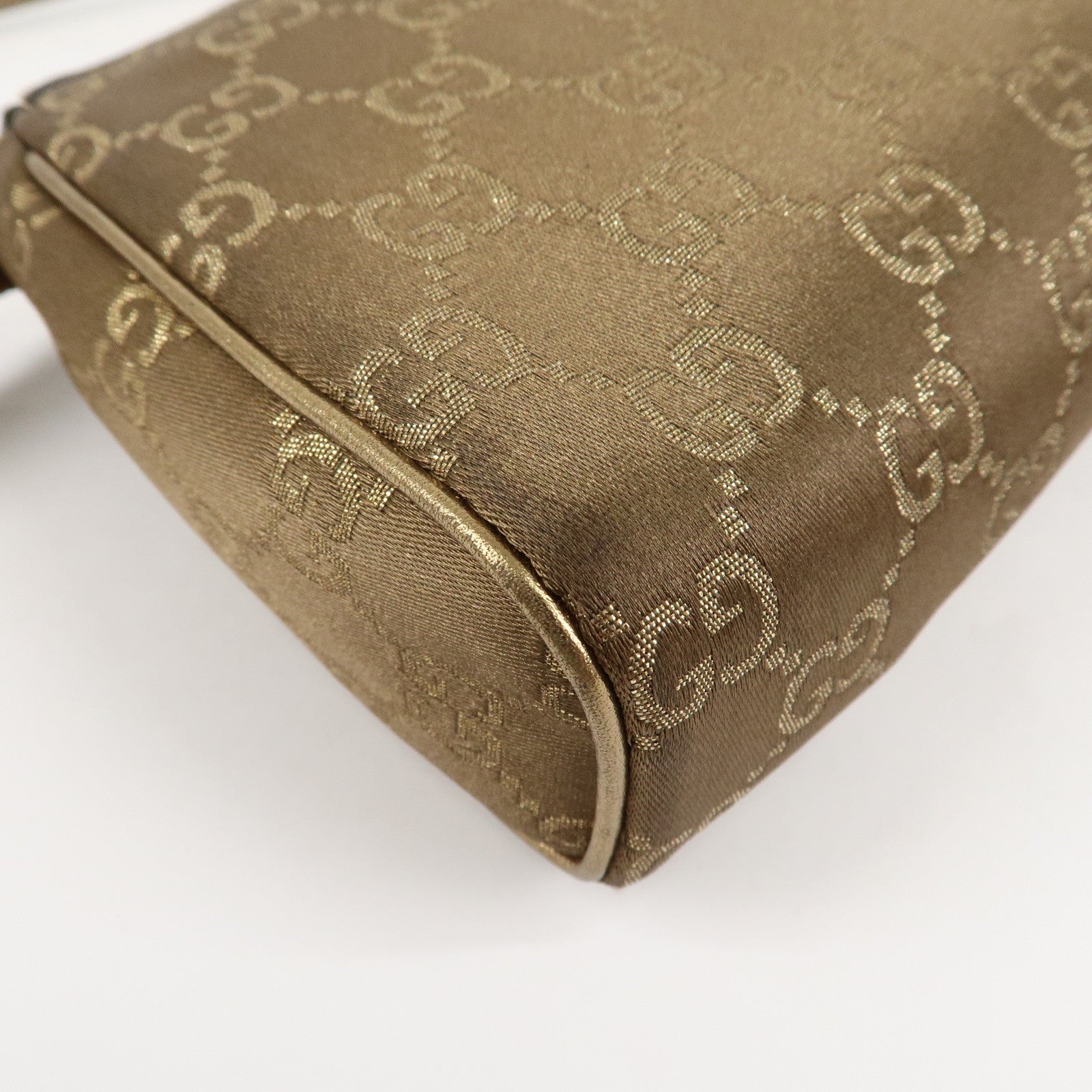 GUCCI Abbey Guccissima GG Satin Leather Hand Bag Gold 145750 Used