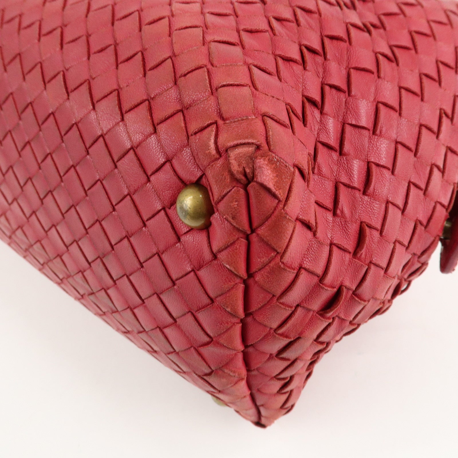 BOTTEGA VENETA Intrecciato Leather Montaigne Boston Bag Red Used