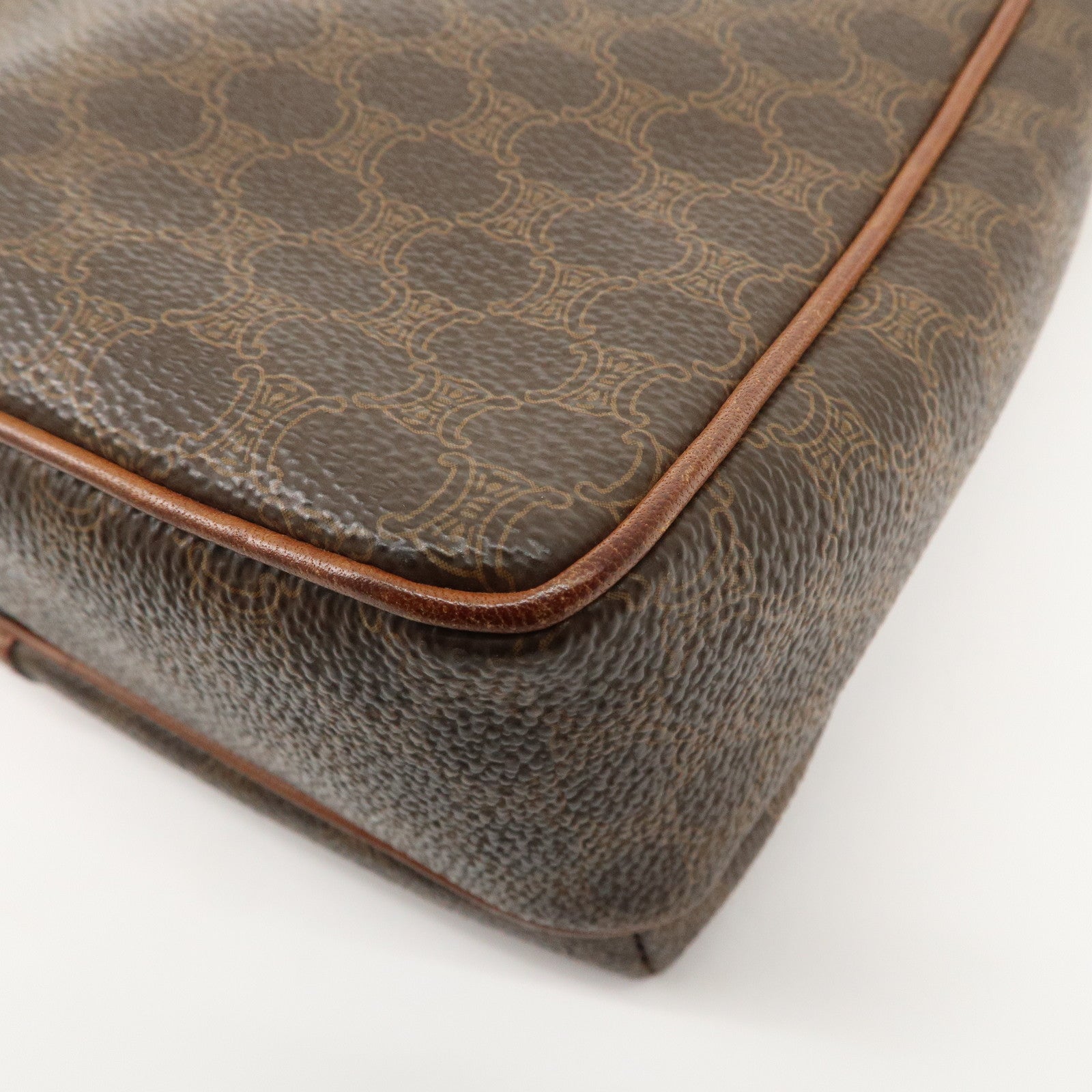CELINE Macadam PVC Leather Shoulder Bag Brown Gold Hardware Used