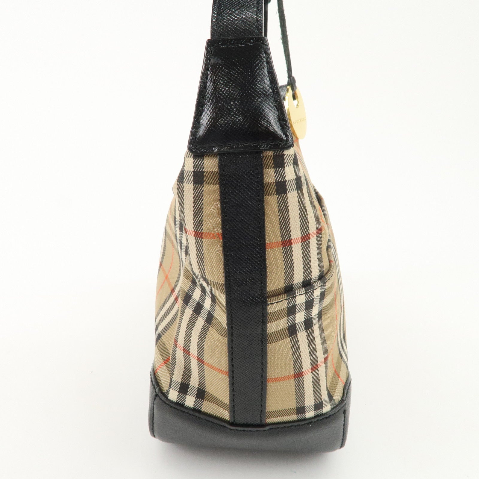 BURBERRY Nova Plaid Canvas Leather Shoulder Bag Hand Bag Black Used