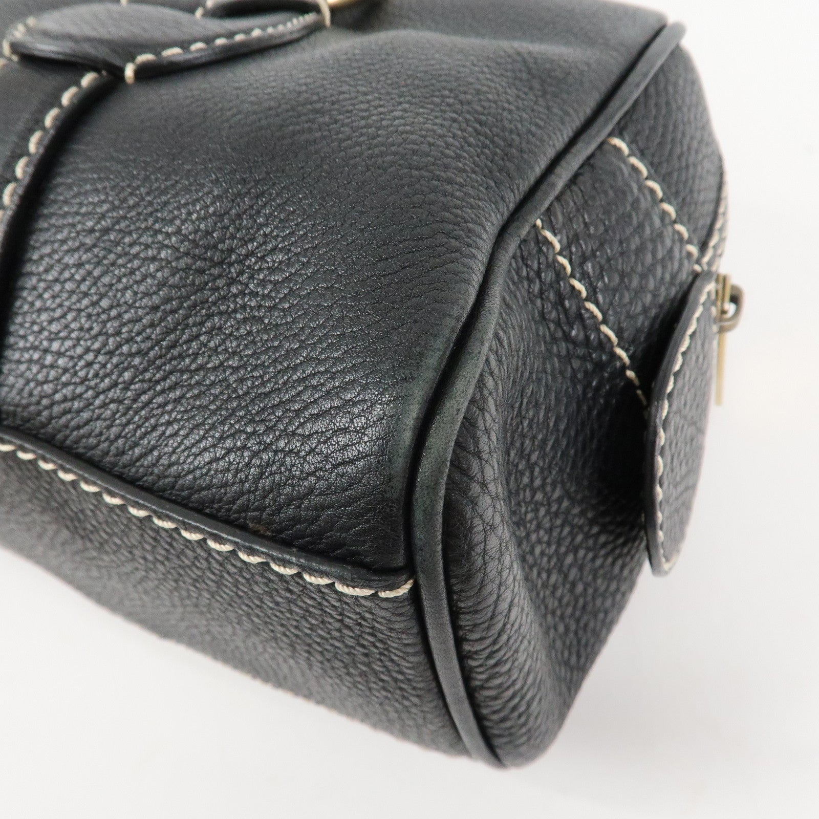 CELINE Leather Macadam Engraved Boston Bag Shoulder Bag Black Used