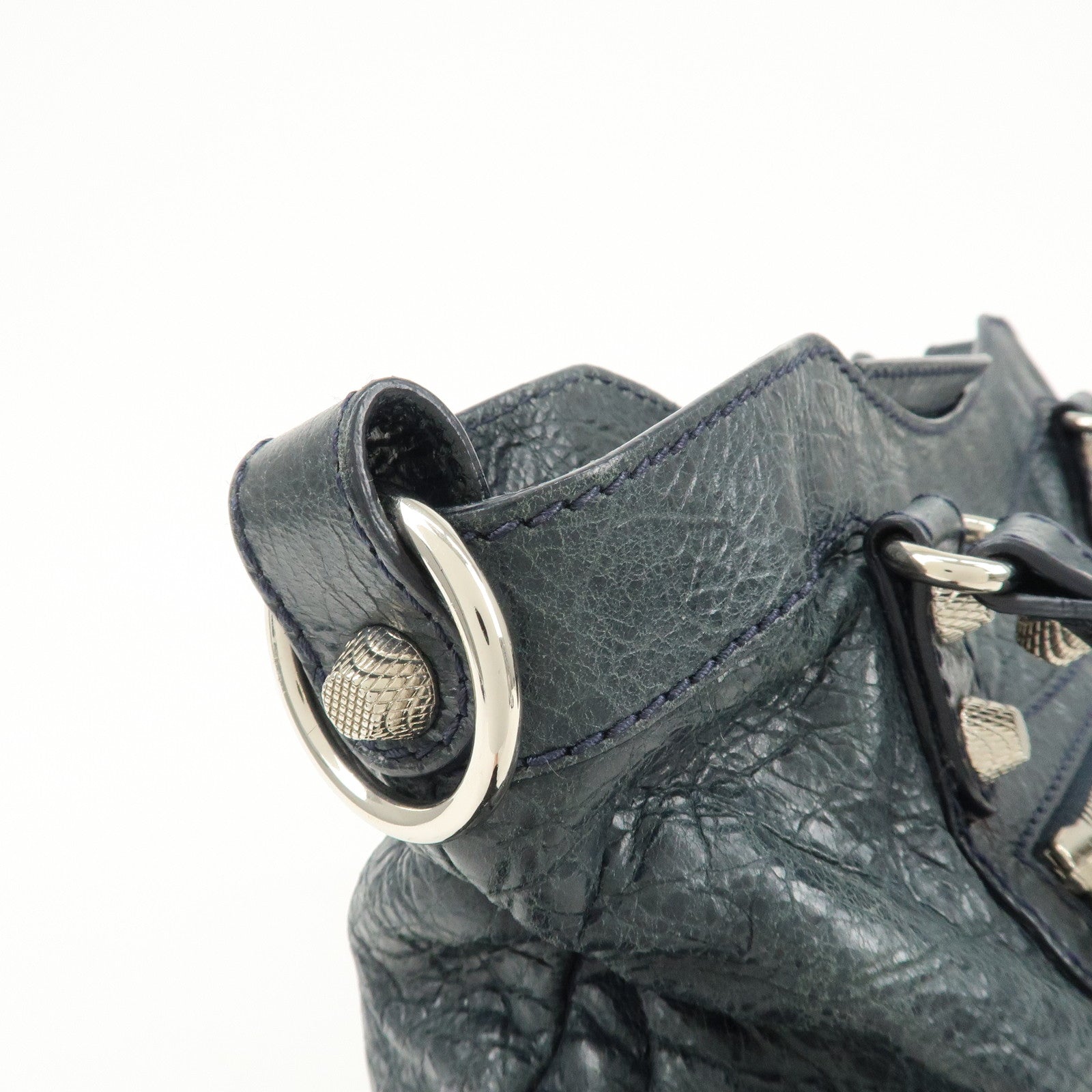 BALENCIAGA The Giant Town Leather 2Way Hand Bag Navy 285434 Used