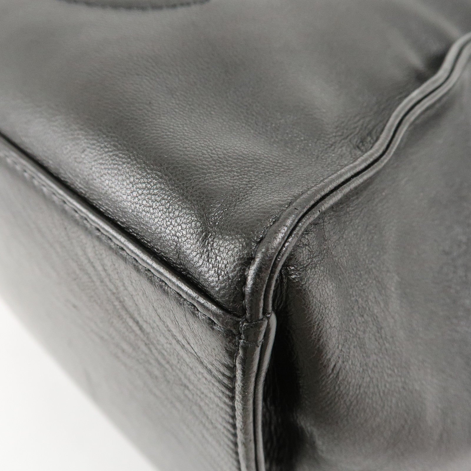 CHANEL COCO Mark Lamb Skin Stitch Shoulder Bag Black Gold Used