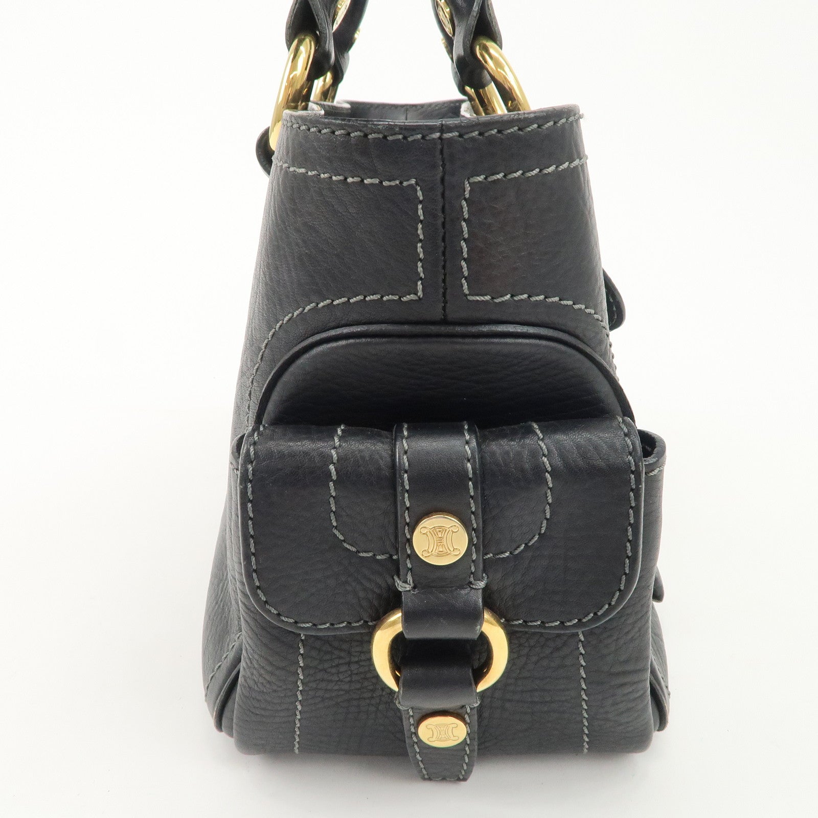 CELINE Leather Boogie Bag Hand Bag Black Used