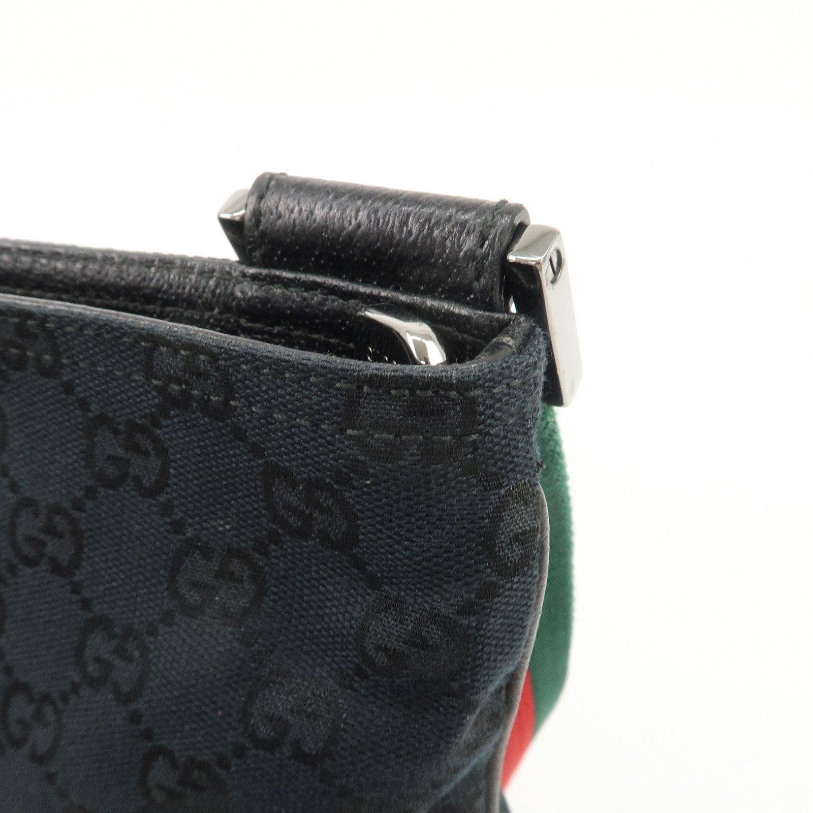 GUCCI Sherry GG Canvas Leather Shoulder Bag Black 169937 Used