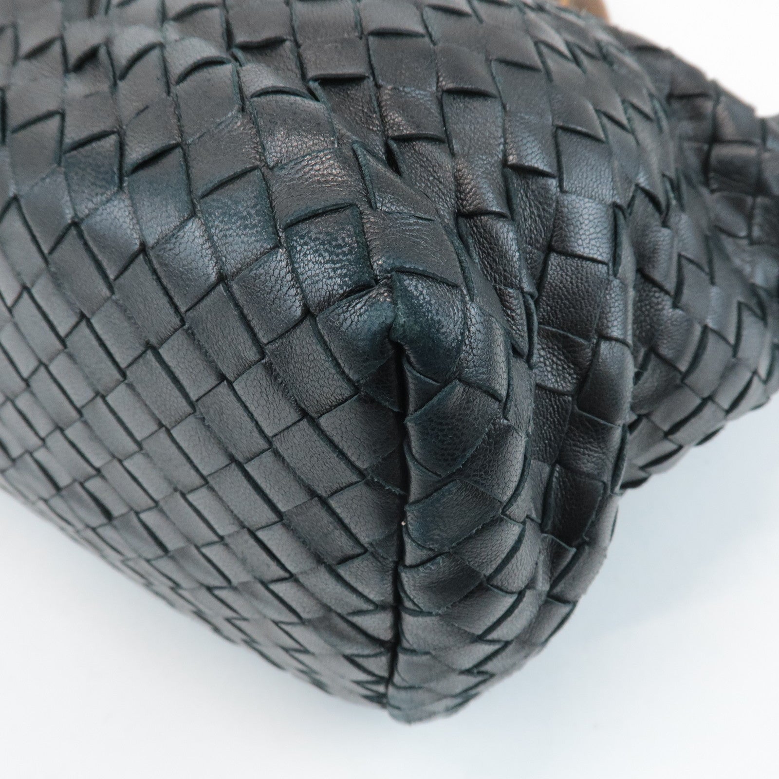 BOTTEGA VENETA Intrecciato Leather Tote Bag Balck Beige 169759 Used