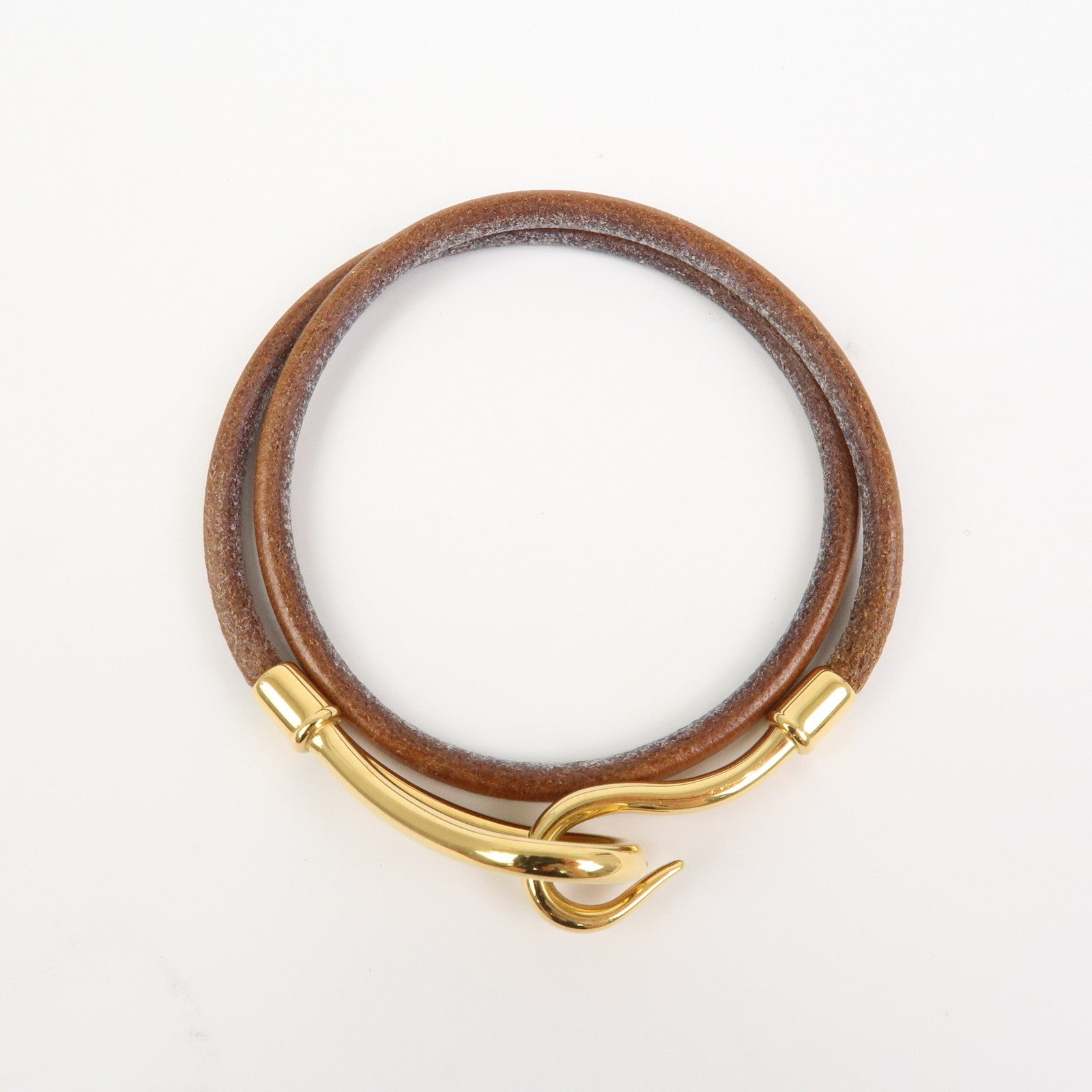 HERMES Jumbo Choker Leather Metal Bracelet Brown