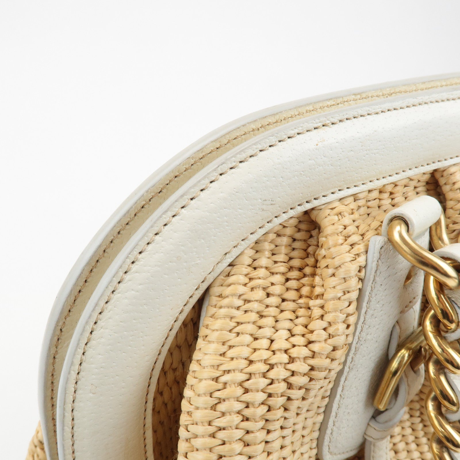 PRADA Triangle Leather Raffia Shoulder Bag Straw Bag Beige BR3693 Used