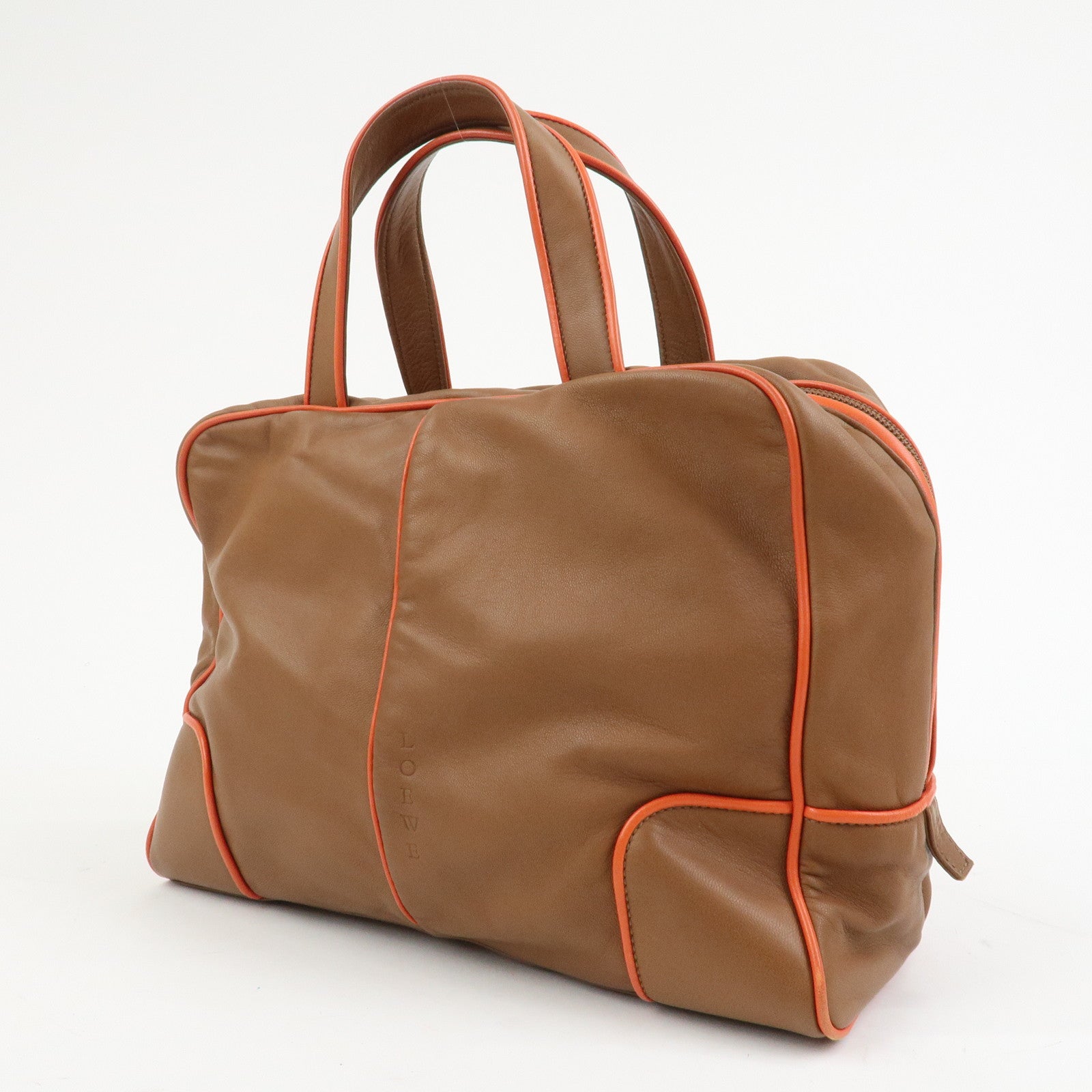 LOEWE Logo Nappa Leather Mini Hand Bag Boston Bag Brown