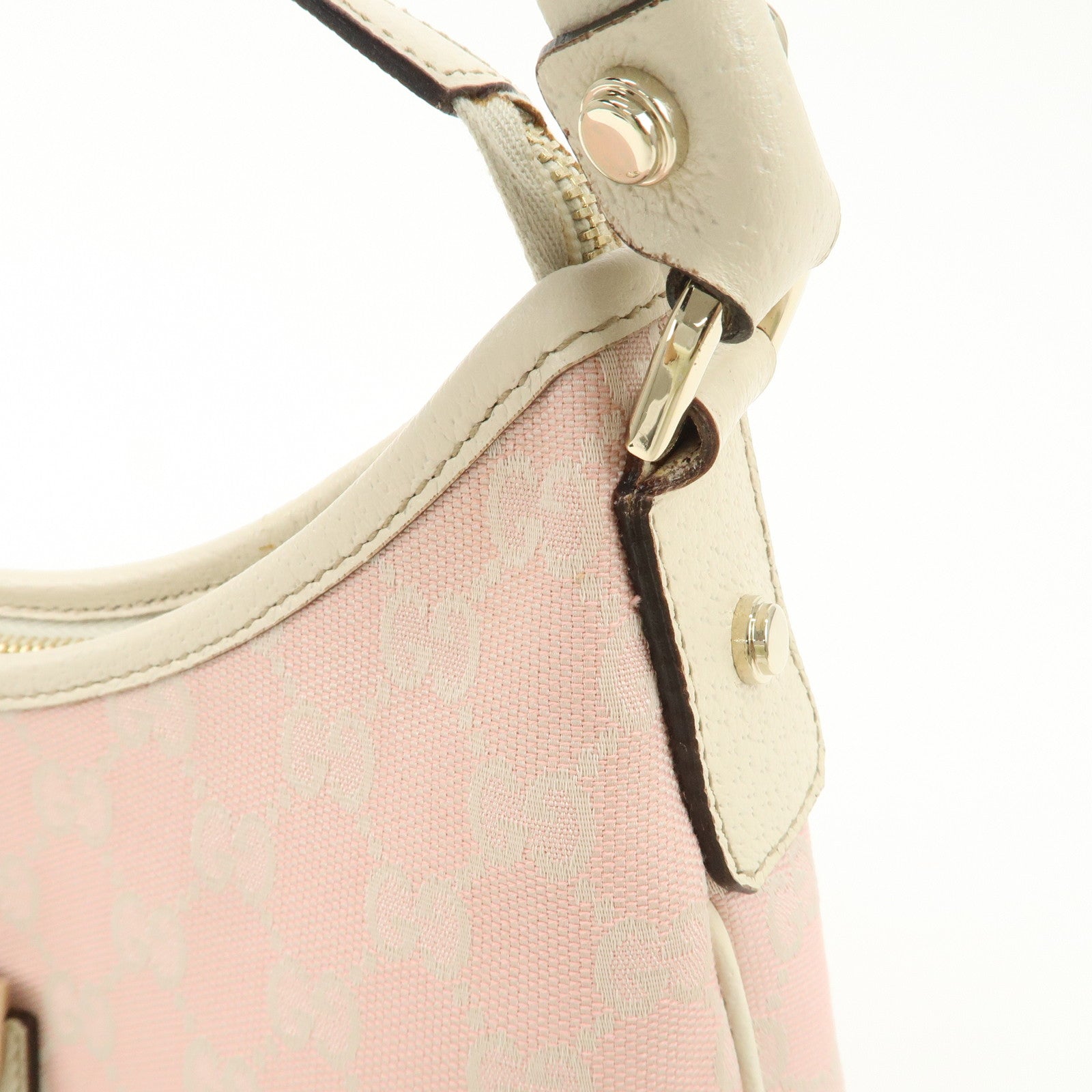 GUCCI Abbey GG Canvas Leather Shoulder Bag Ivory Pink 130738 Used