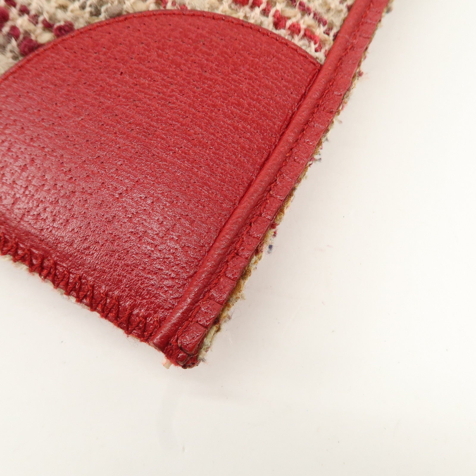 PRADA Logo Tweed Leather Hand Bag Beige Red Used