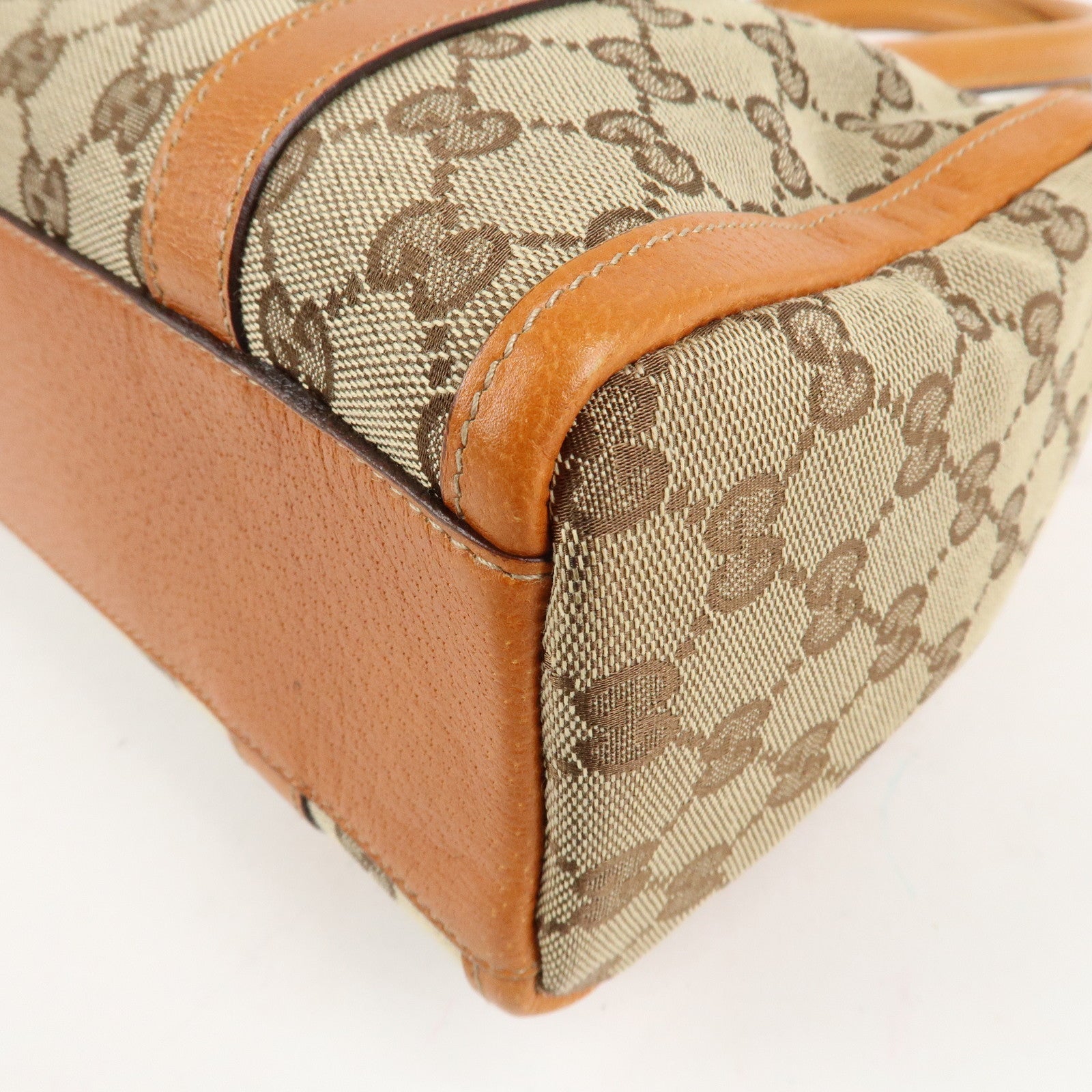 GUCCI Abbey GG Canvas Leather Mini Boston Bag Beige Orange 130942 Used