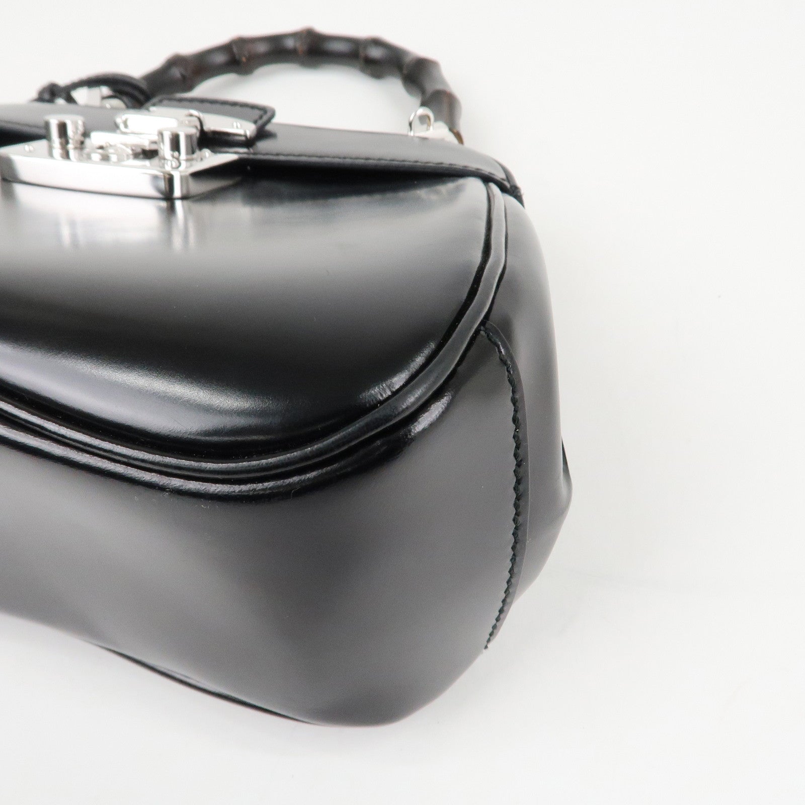 GUCCI Bamboo Leather 2Way Bag Hand Bag Black Handbag 353522 Used