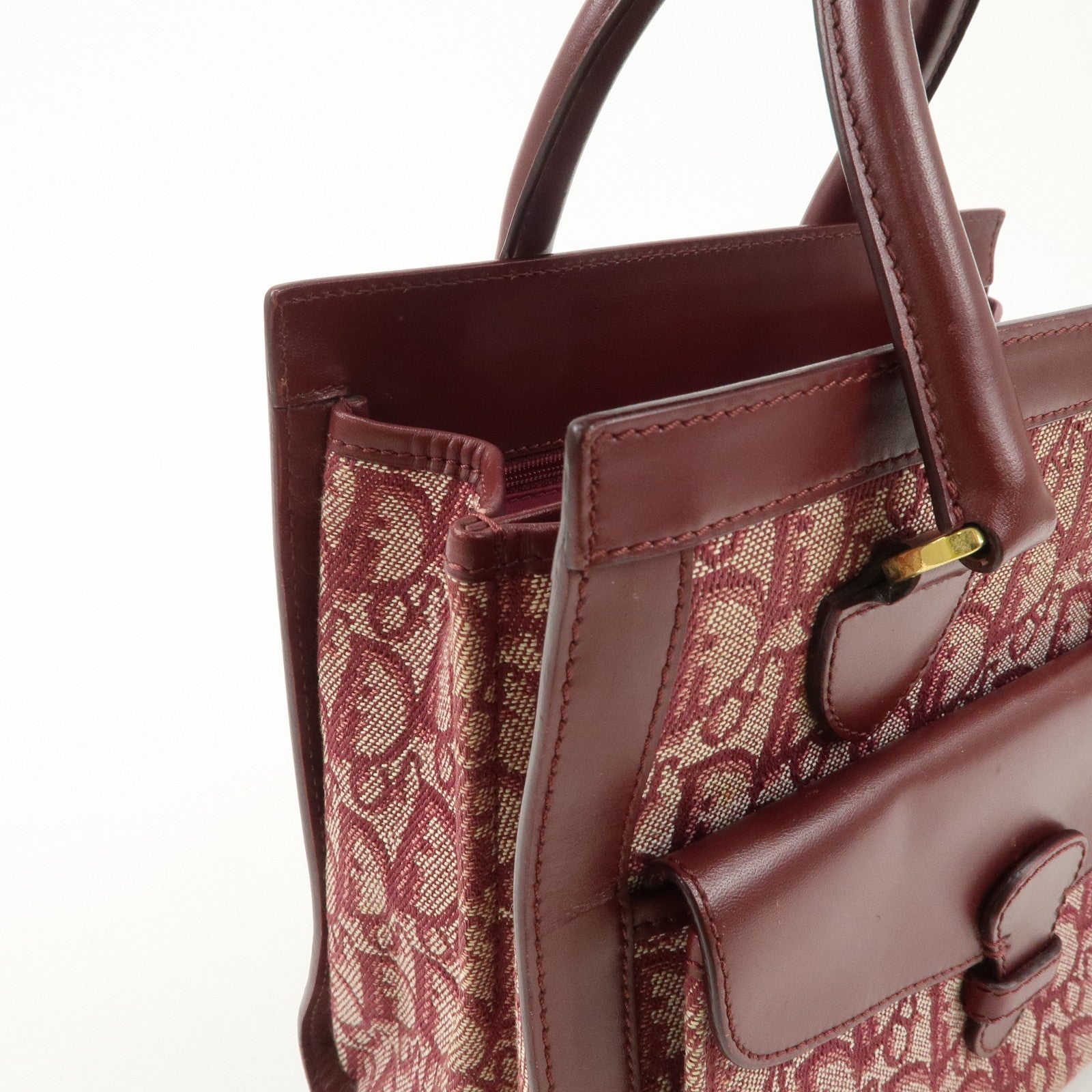 Christian Dior Trotter Canvas Leather Tote Bag Hand Bag Bordeaux Used