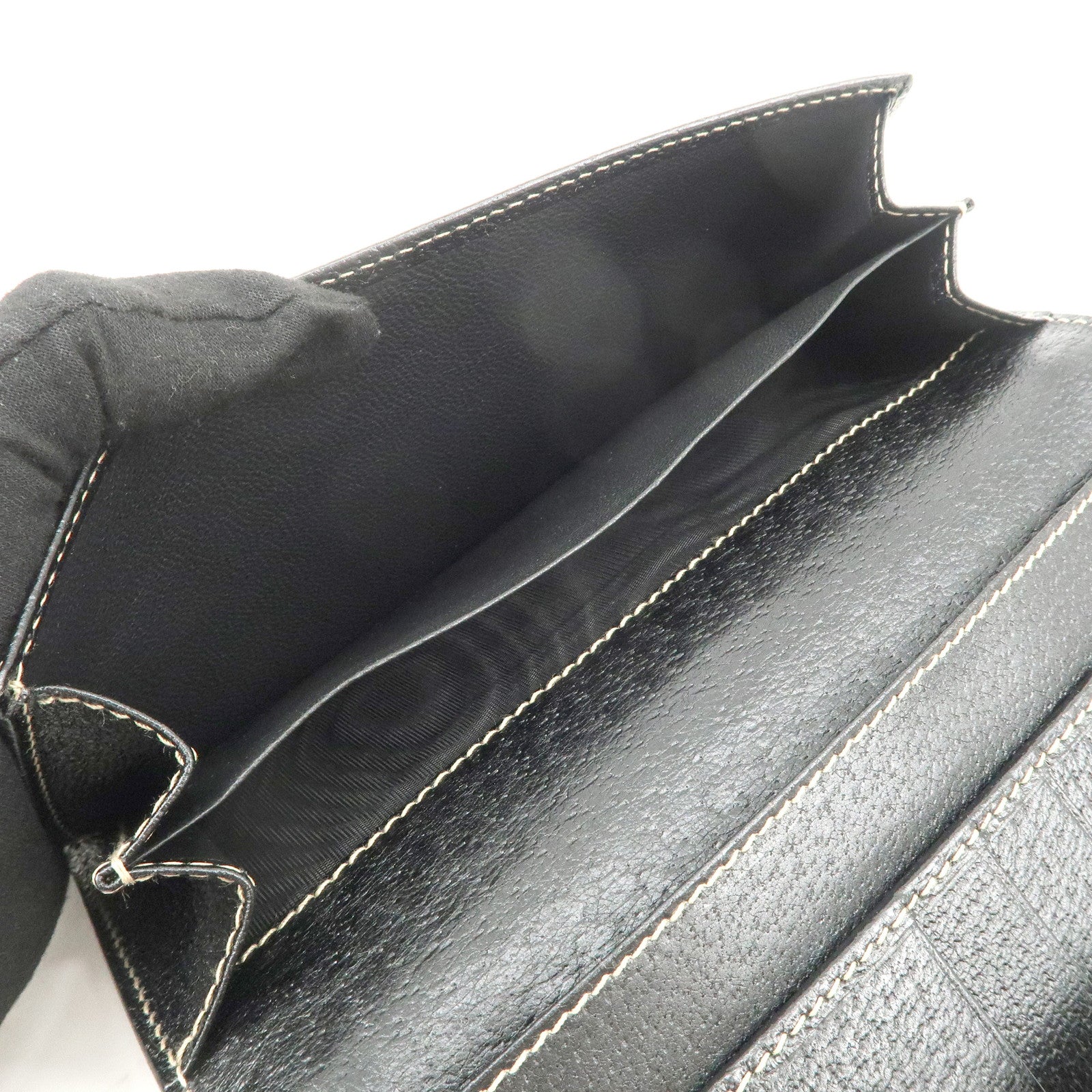 GUCCI Charmy Nylon Leather W Hook Long Wallet Black 153211 Used