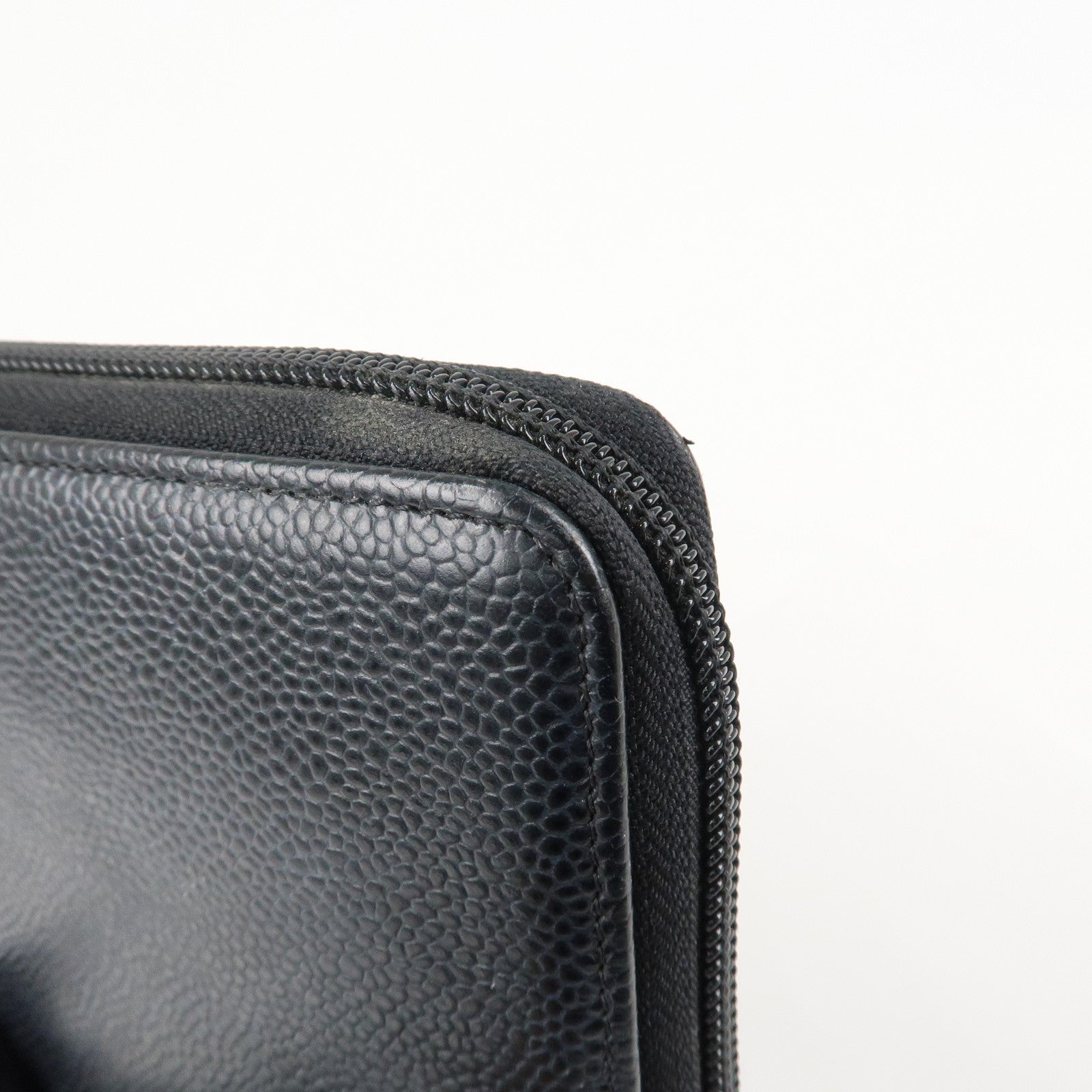 CHANEL COCO Mark Caviar Skin Zippy Long Wallet Black A50071 Used