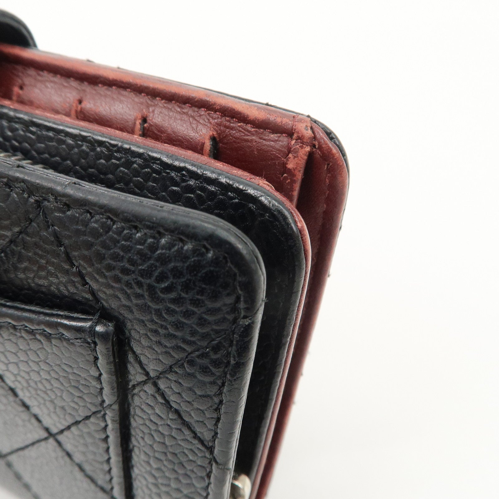 CHANEL COCO Mark Matelasse Caviar Skin Bi-fold Wallet A48667 Used