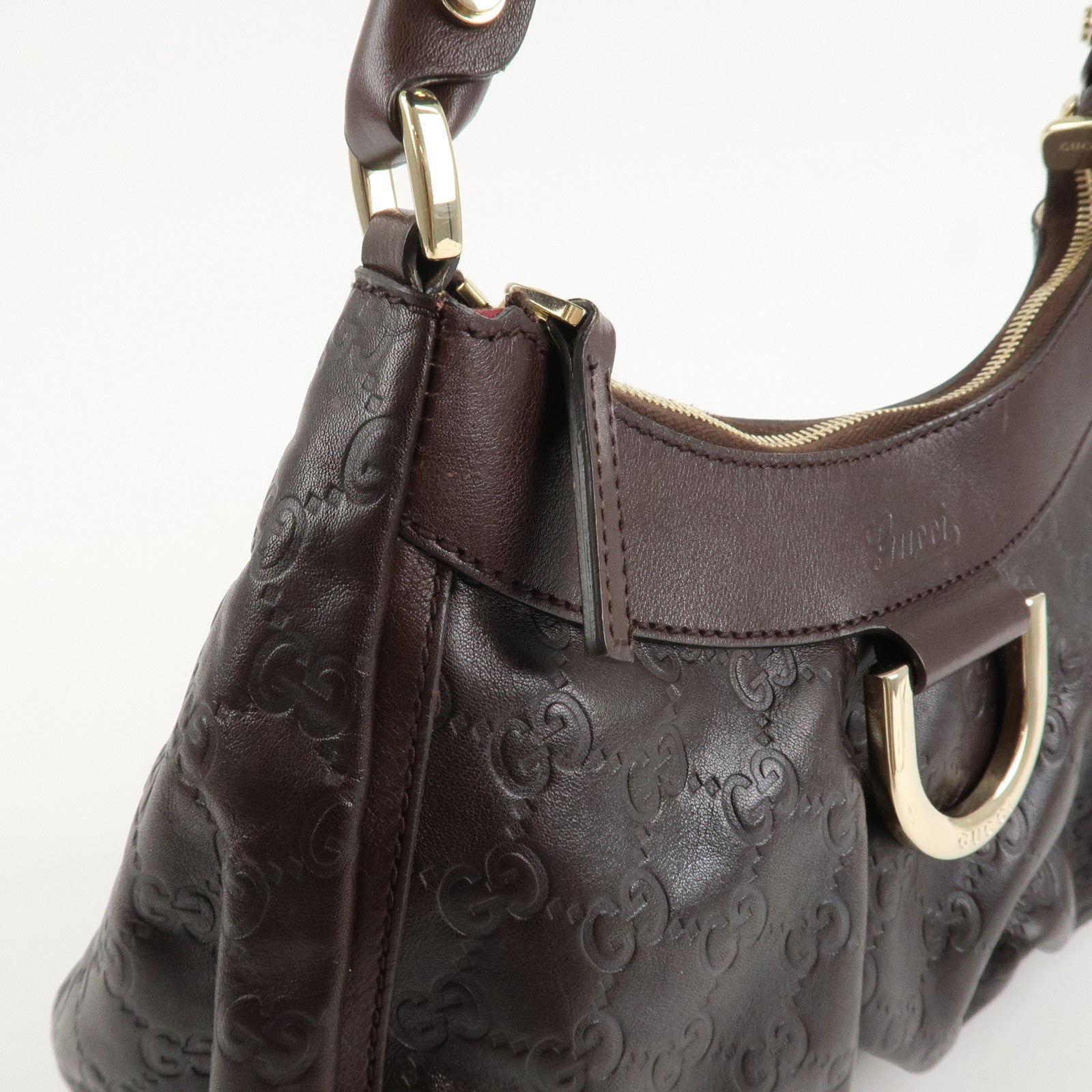 GUCCI Abbey Guccissima Leather Shoulder Bag Dark Brown 190525 Used