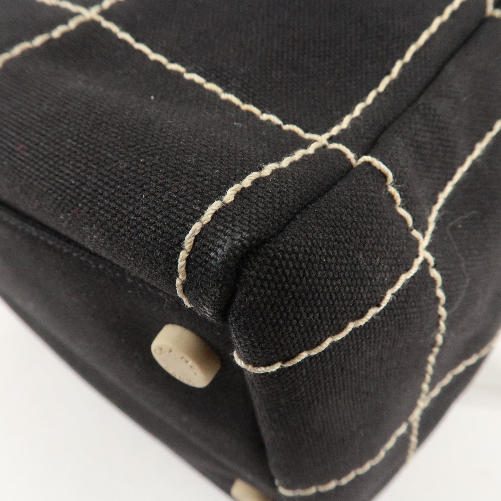 CHANEL Chocolate Bar Stitch Canvas Leather Mini Boston Bag Black Used