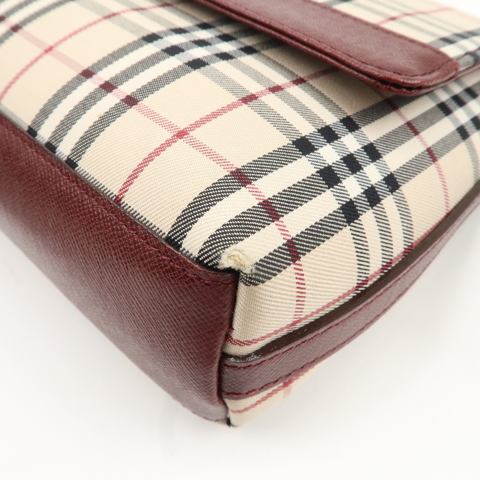 BURBERRY Canvas Leather Nova Plaid Shoulder Bag Hand Bag Bordeaux Used