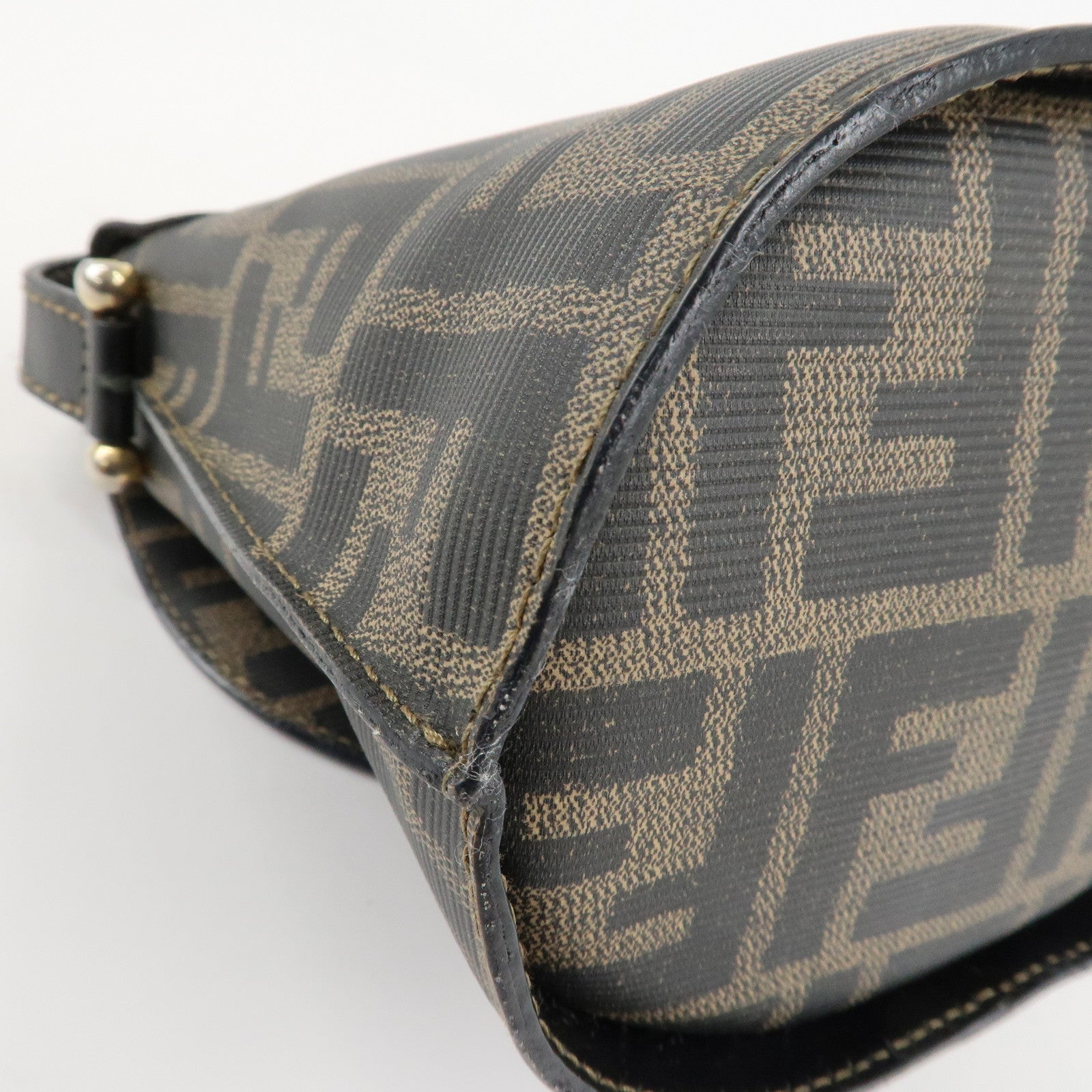 FENDI Zucca Logo Print PVC Leather Shoulder Bag Black Brown Used