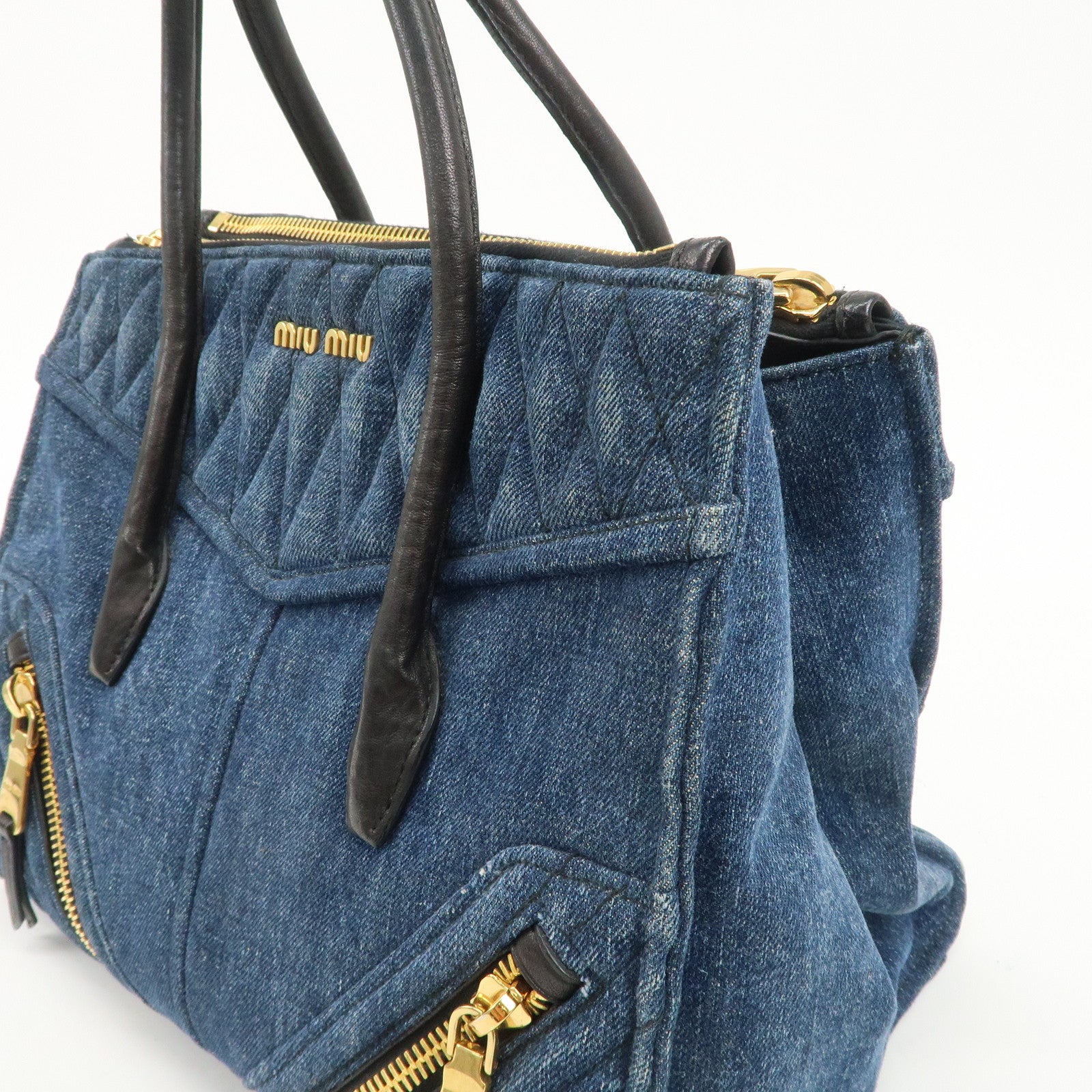 MIU MIU Denim Leather Biker 2WAY Bag Blue Black RN1031 Used