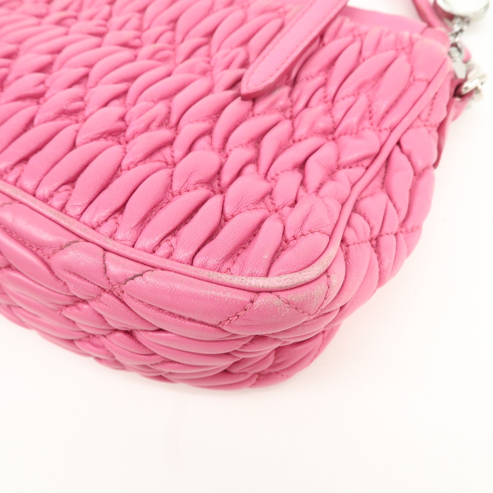 MIU MIU Matelasse Leather Bijou Shoulder Bag Hand Bag Pink Used
