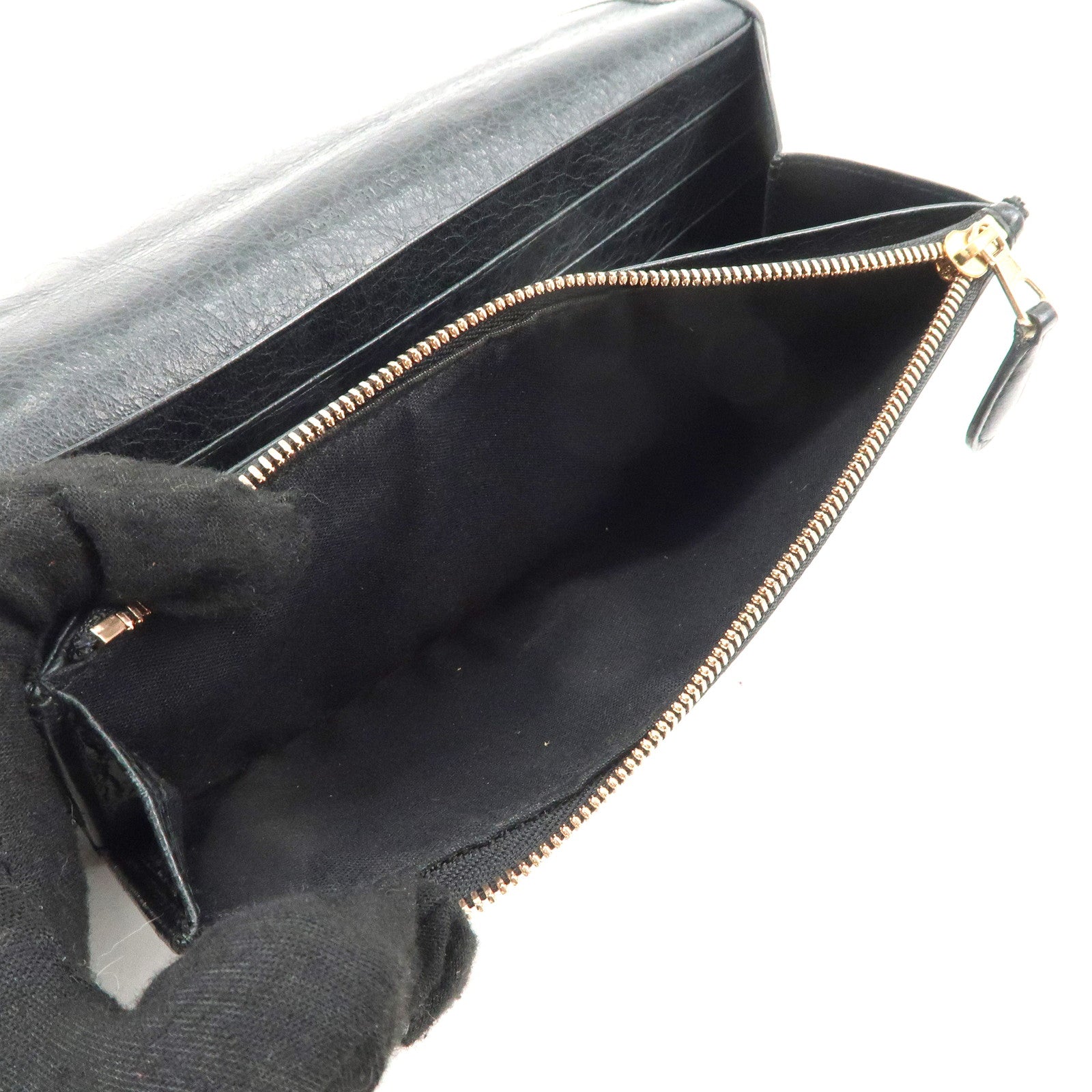 BALENCIAGA Giant Money Leather Bi-fold Long Wallet 233599 Black Used