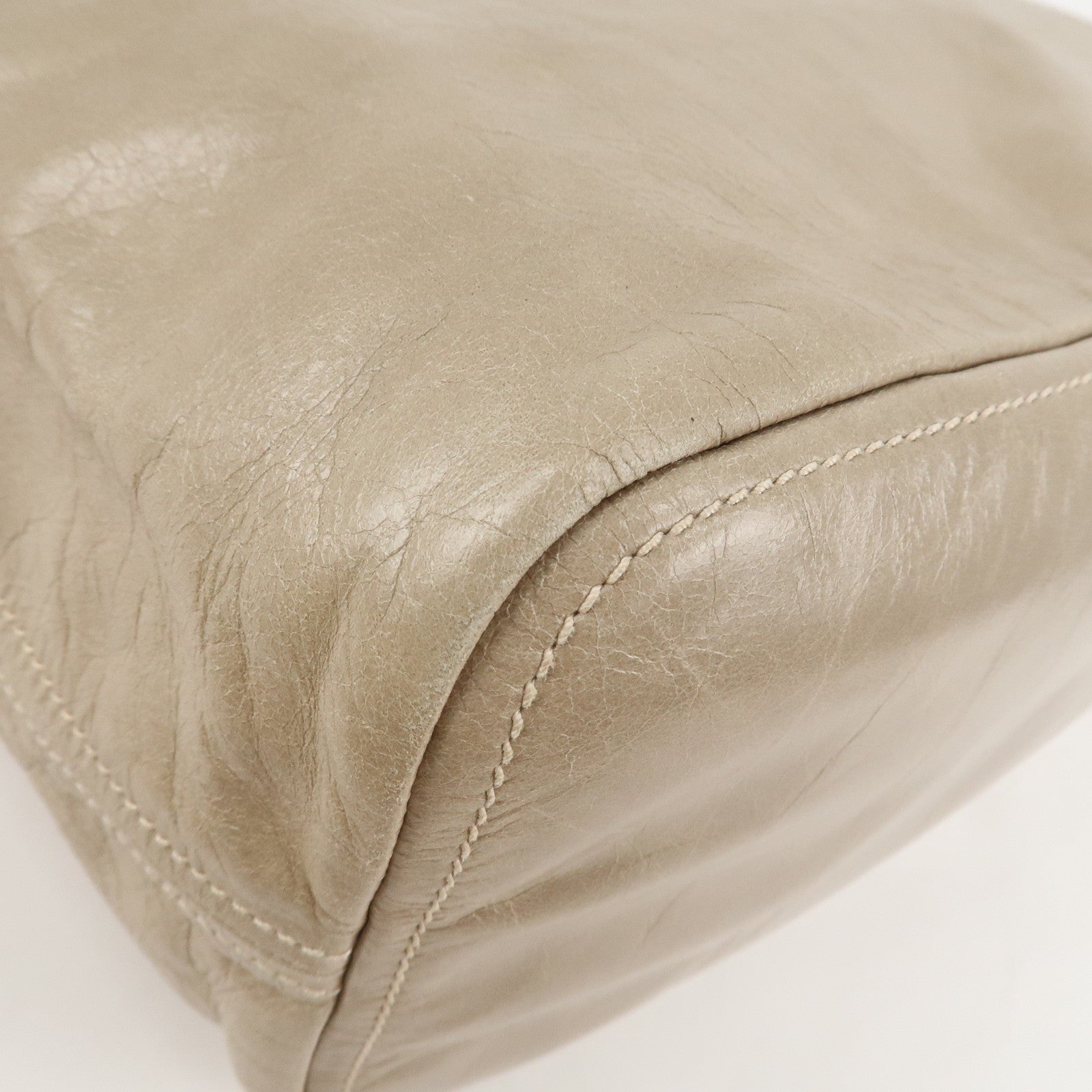 PRADA Leatehr Shoulder Bag Hand Bag Beige Used