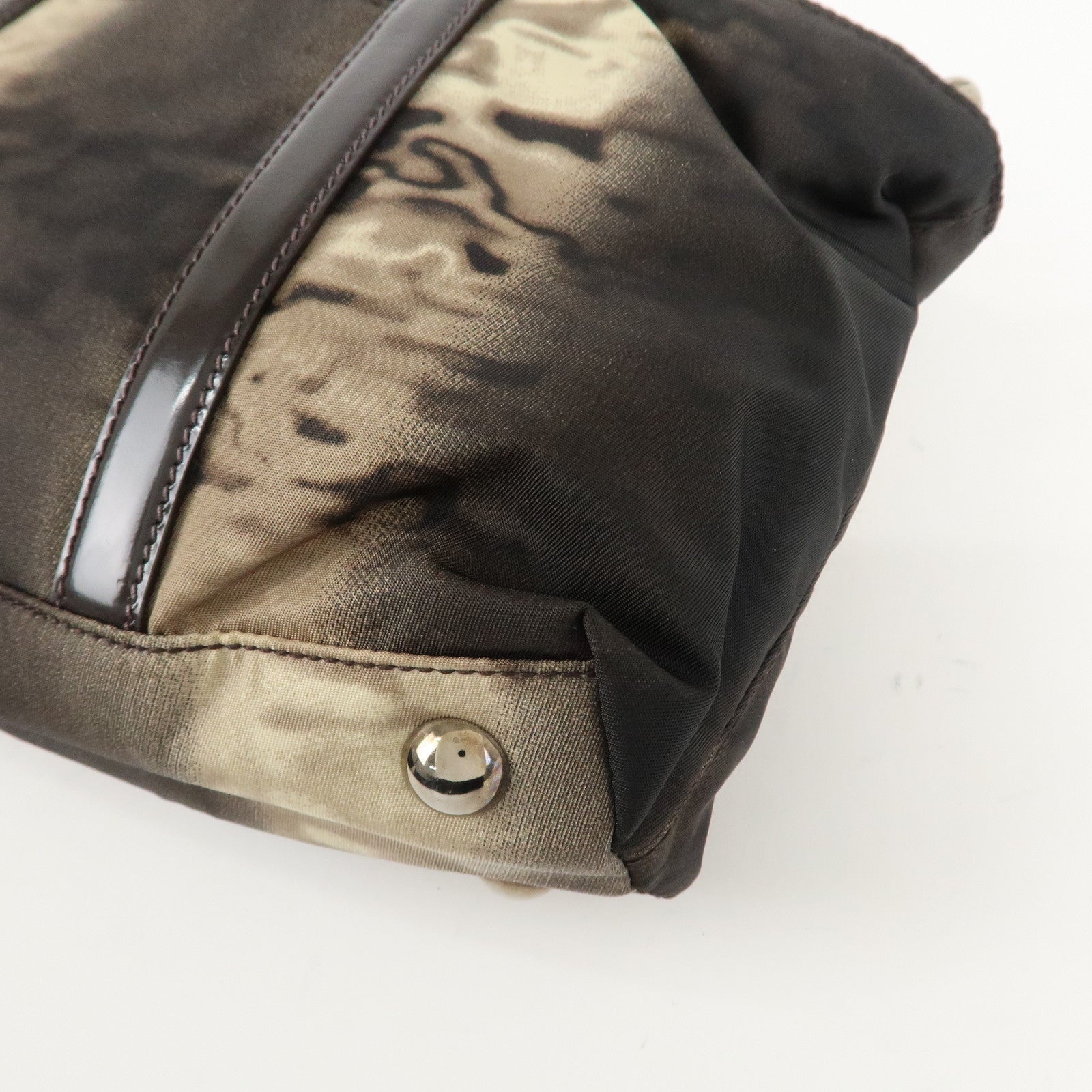 PRADA Nylon Patent Leather 2Way Bag Beige Black Dark Brown Used