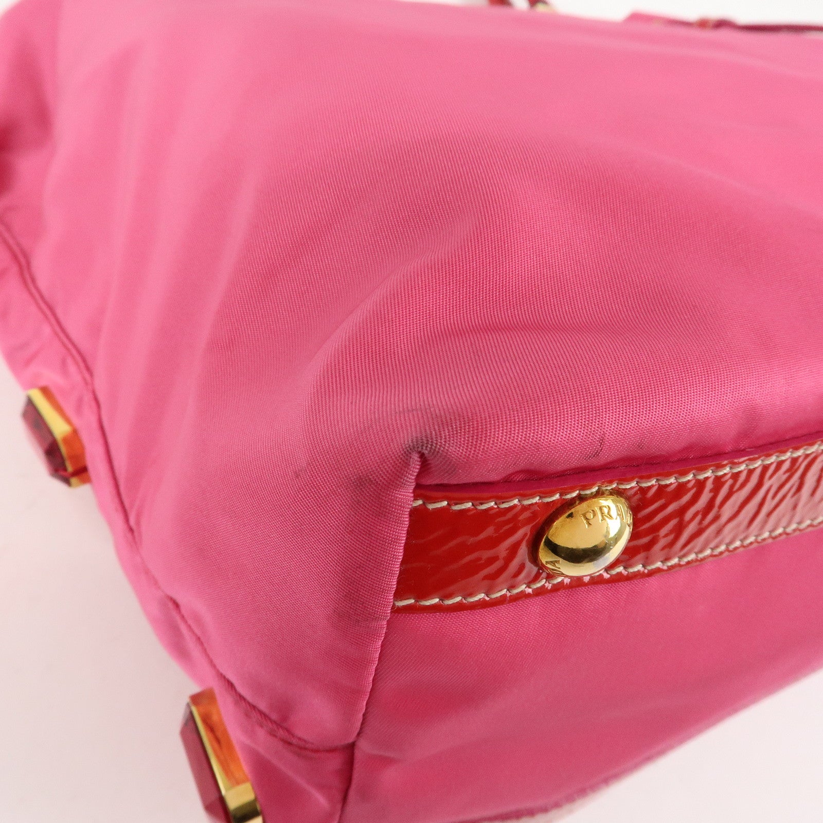 PRADA Nylon Patent Leather Bijou Tote Bag Pink Red BR4138 Used