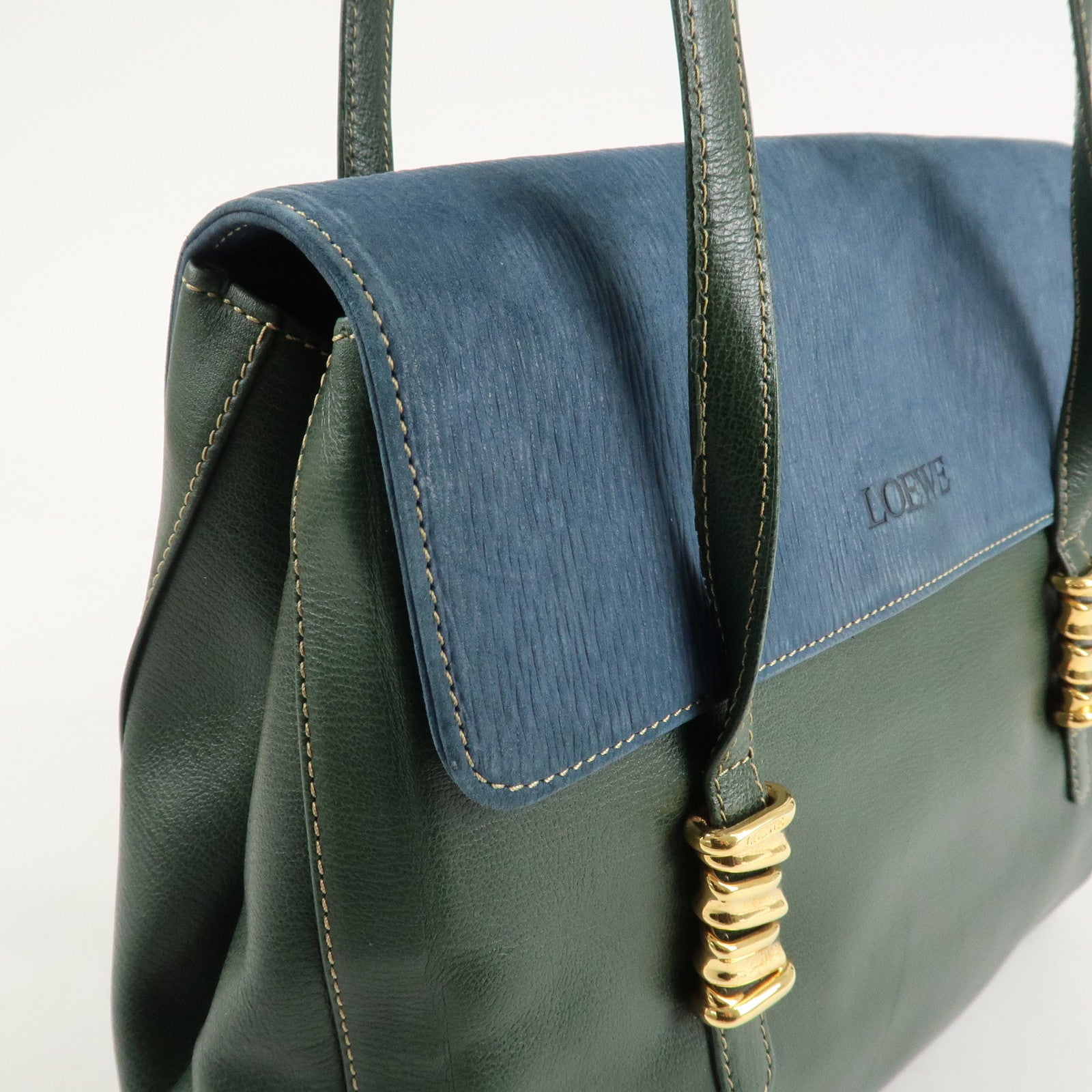 LOEWE Velazquez Suede Leather Shoulder Bag Green Blue Used