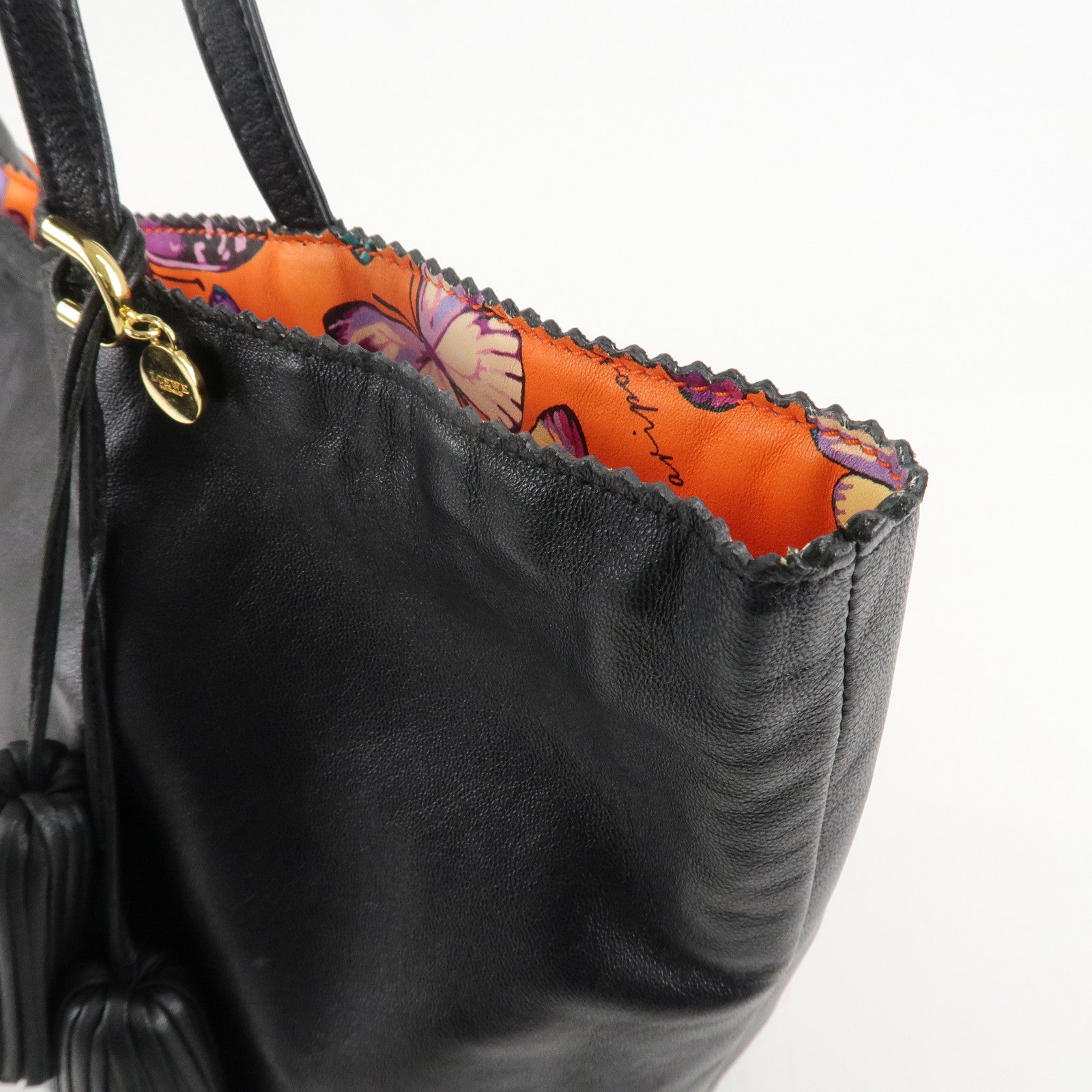 LOEWE Anagram Leather Shoulder Bag Tote Bag Black Used