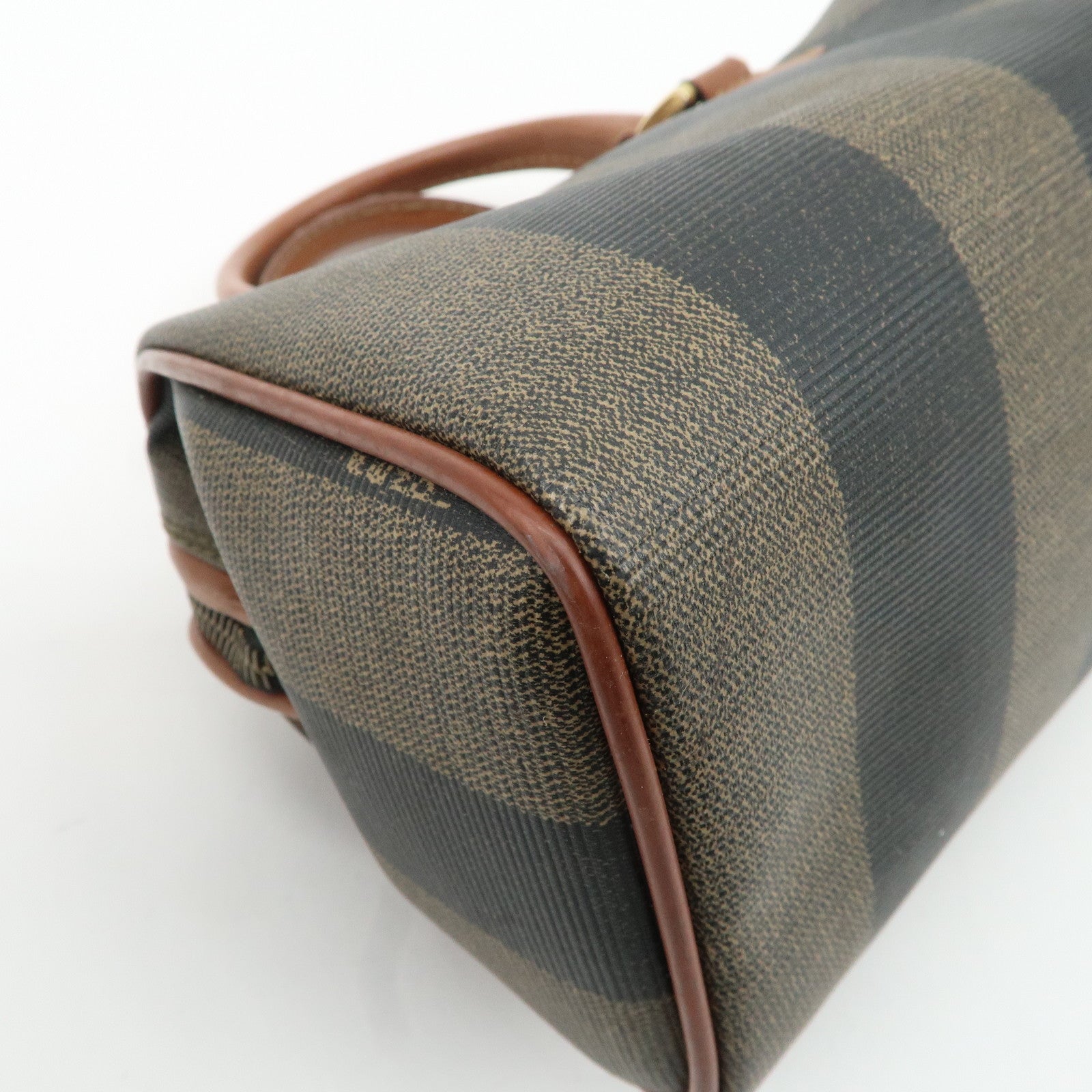 FENDI Pequin PVC Leather Hand Bag Brown Black 259021 Used