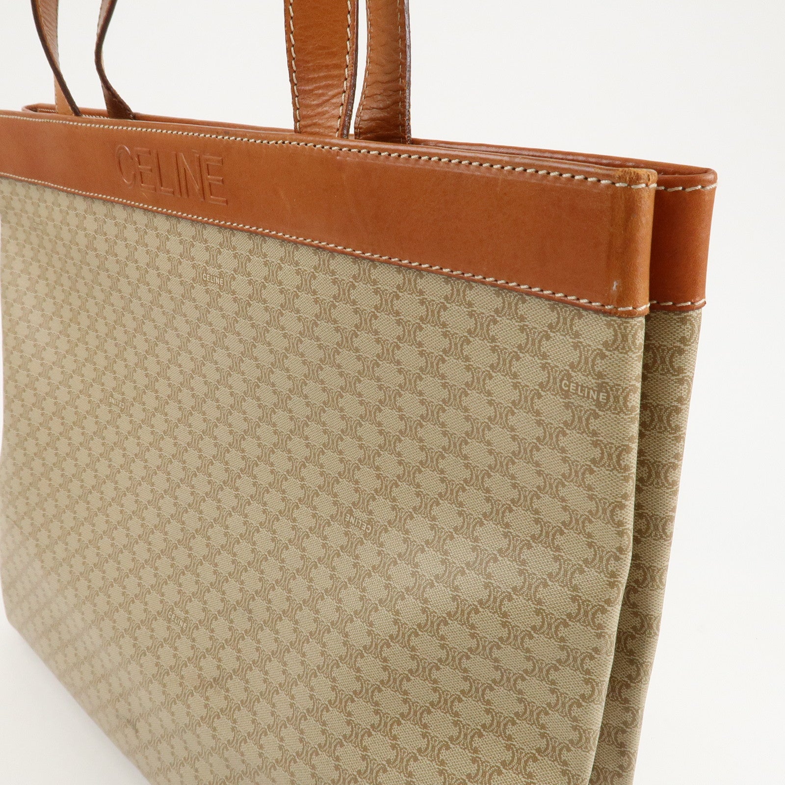 CELINE Macadam PVC Leather Tote Bag Shoulder Bag Beige Brown Used