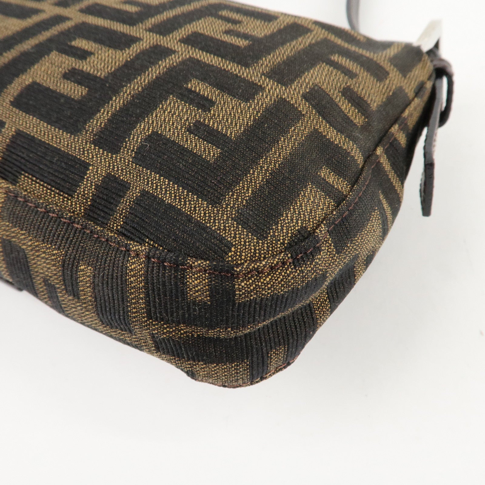 FENDI Mamma Baguette Zucca Canvas Shoulder Bag Brown Black 26424 Used
